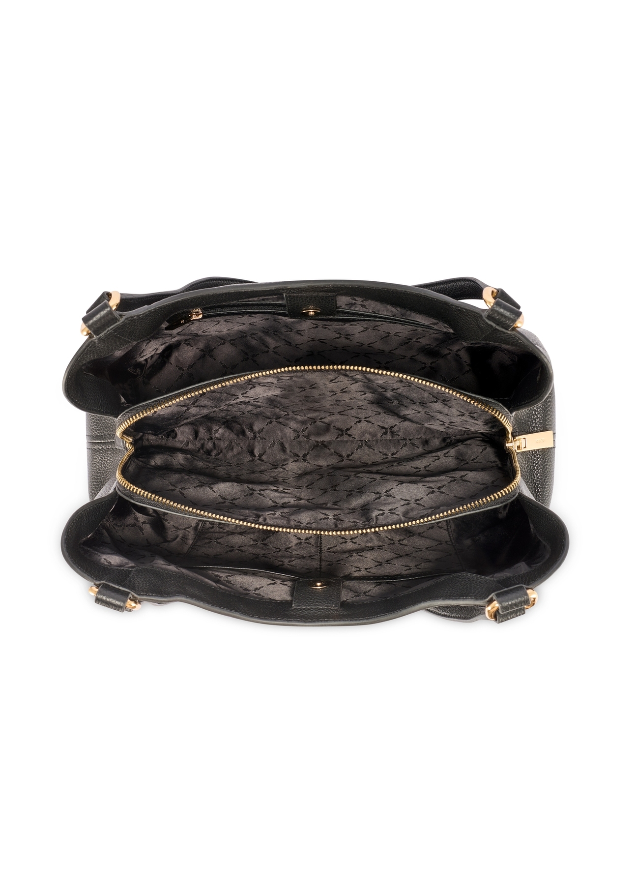 Čierna kožená dámska nákupná taška TORES-1264-9I(W26), pohľad na produkt vo vnútri na bielom pozadí.