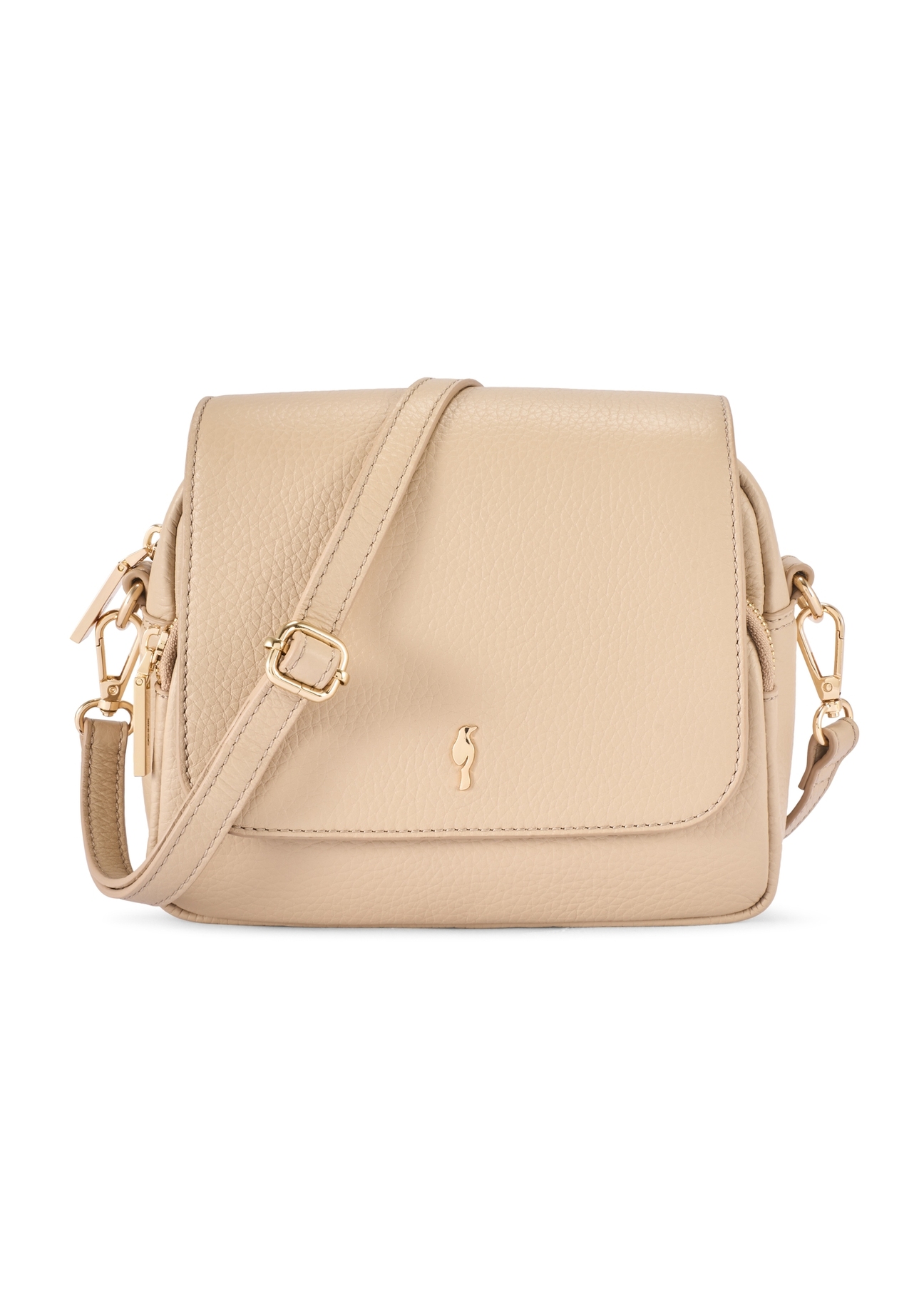 Dámska kožená kabelka cez rameno béžovej farby TORES-0958E-1B(W26) - pohľad spredu na produkt, na bielom pozadí.