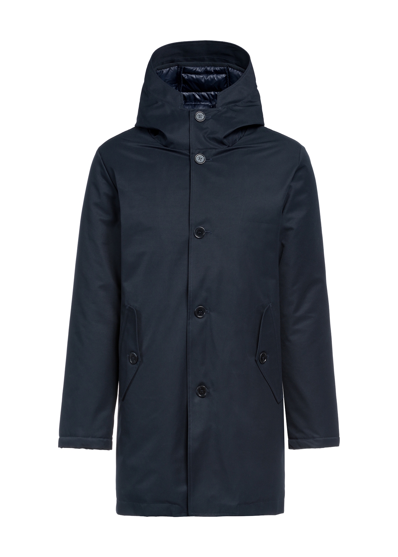 Pánska zimná bunda v tmavomodrej farbe KURMT-0387-69(Z25), pohľad na produkt spredu na bielom pozadí.