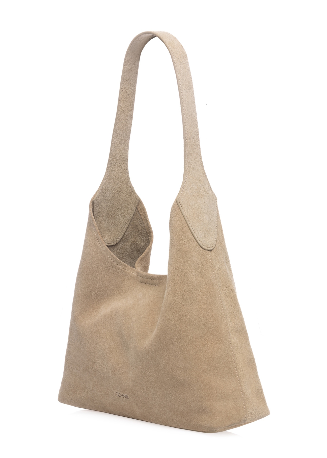 Dámska semišová kabelka krémovej farby TORES-1308-0B(W26), diagonálny pohľad na produkt na bielom pozadí.