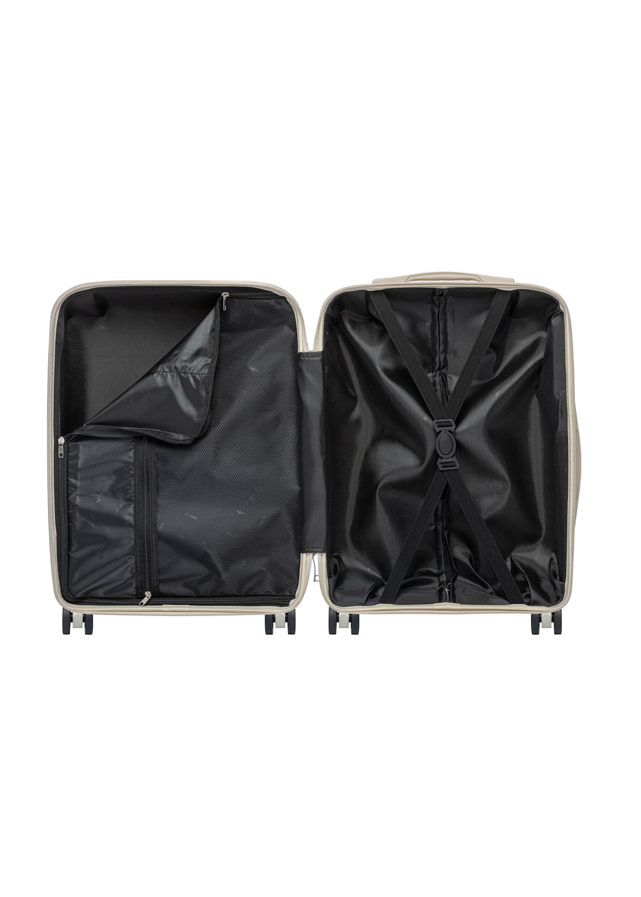 Malý kufor na kolieskach WALPP-0022-0C-19(W26), pohľad na produkt zvnútra na bielom pozadí.