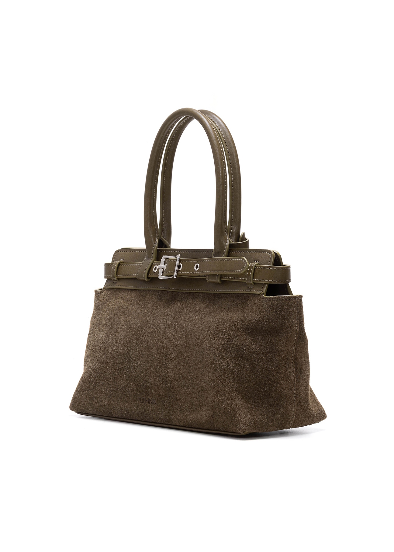 Dámska semišová kabelka v khaki farbe TORES-1192-55(Z25), diagonálny pohľad na produkt na bielom pozadí.