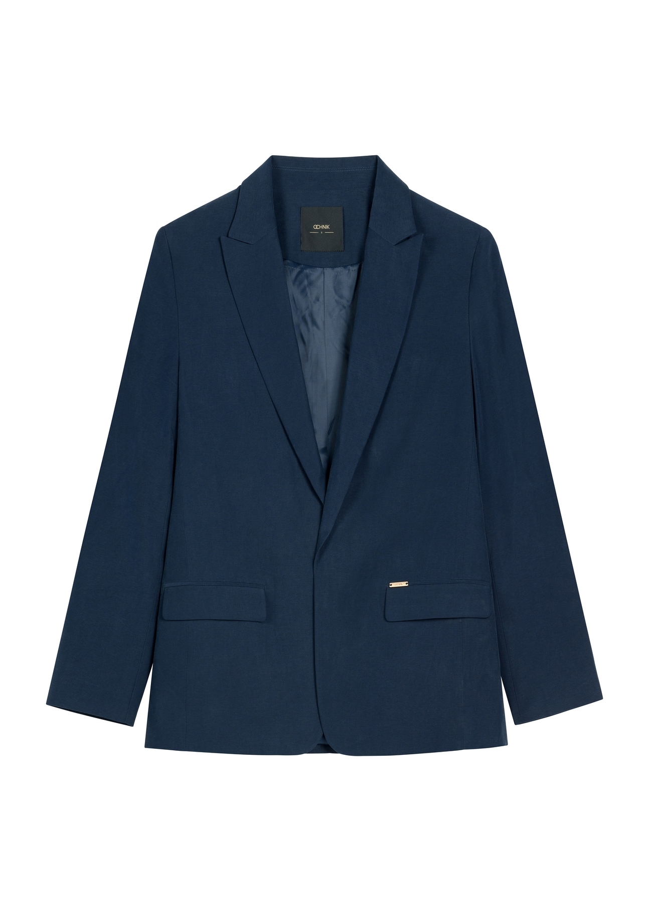 Dámska tmavomodrá bunda ZAKDT-0031A-7E(W26), pohľad spredu na bielom pozadí.