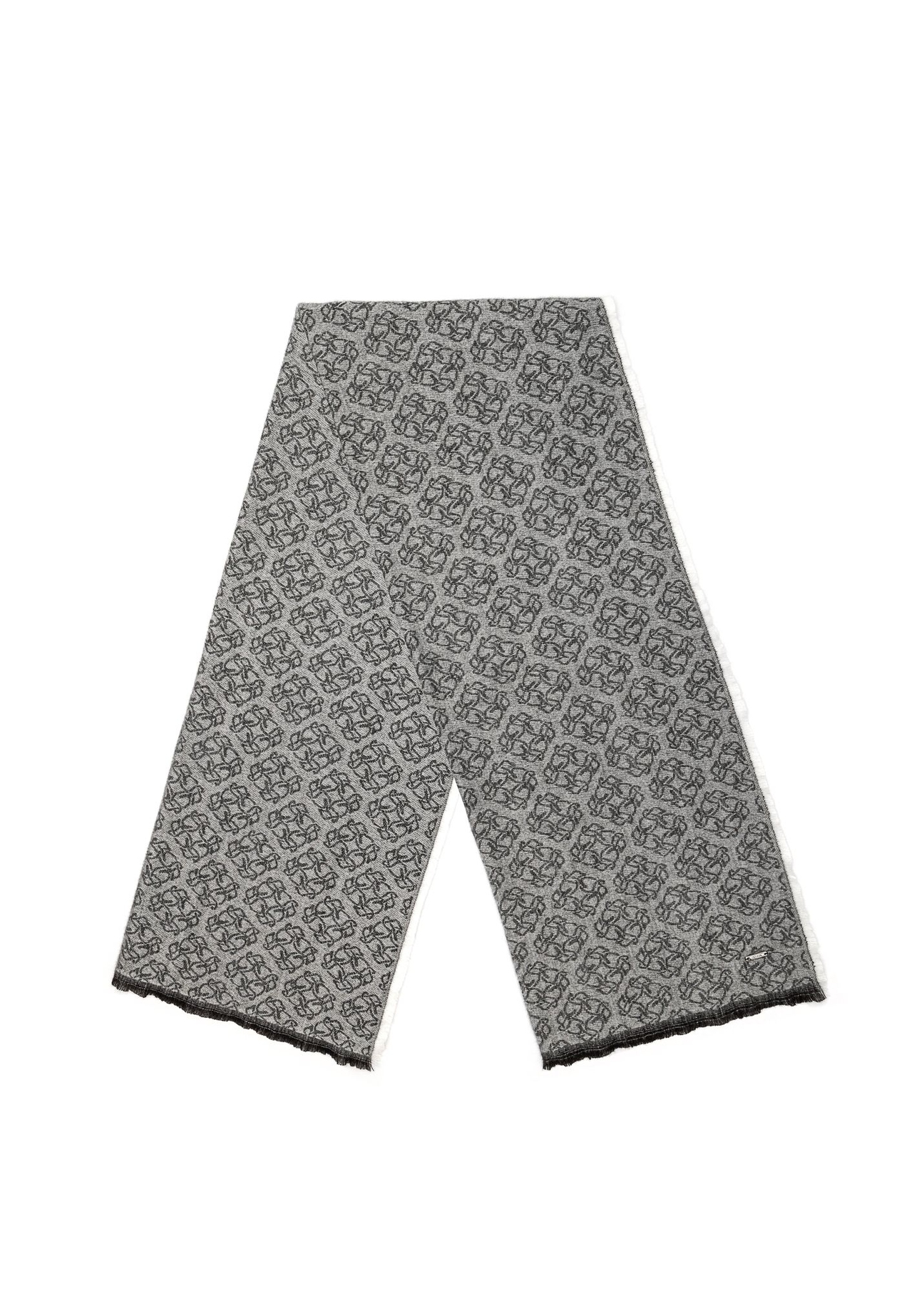 Veľká sivá dámska šatka s monogramom SZADT-0130A-91(Z25), pohľad na produkt spredu na bielom podklade.-02