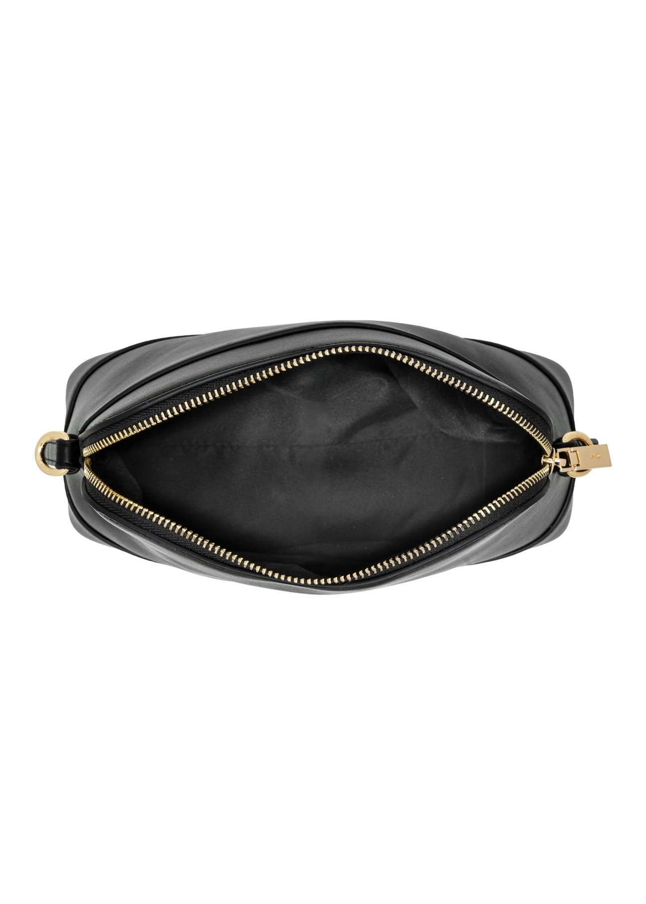 Čierna dámska kabelka cez rameno TOREC-1180-99(W26) - pohľad na produkt zhora, na bielom pozadí.