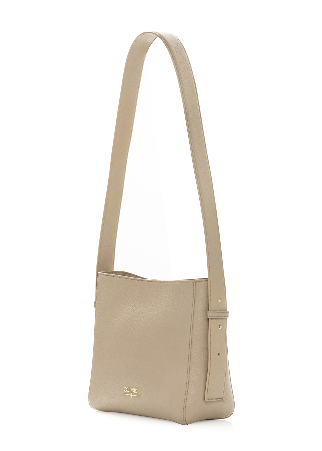 Dámska kožená kabelka TORES-1254-1A(W26) v svetlobéžovej farbe, diagonálny pohľad na produkt na bielom pozadí.