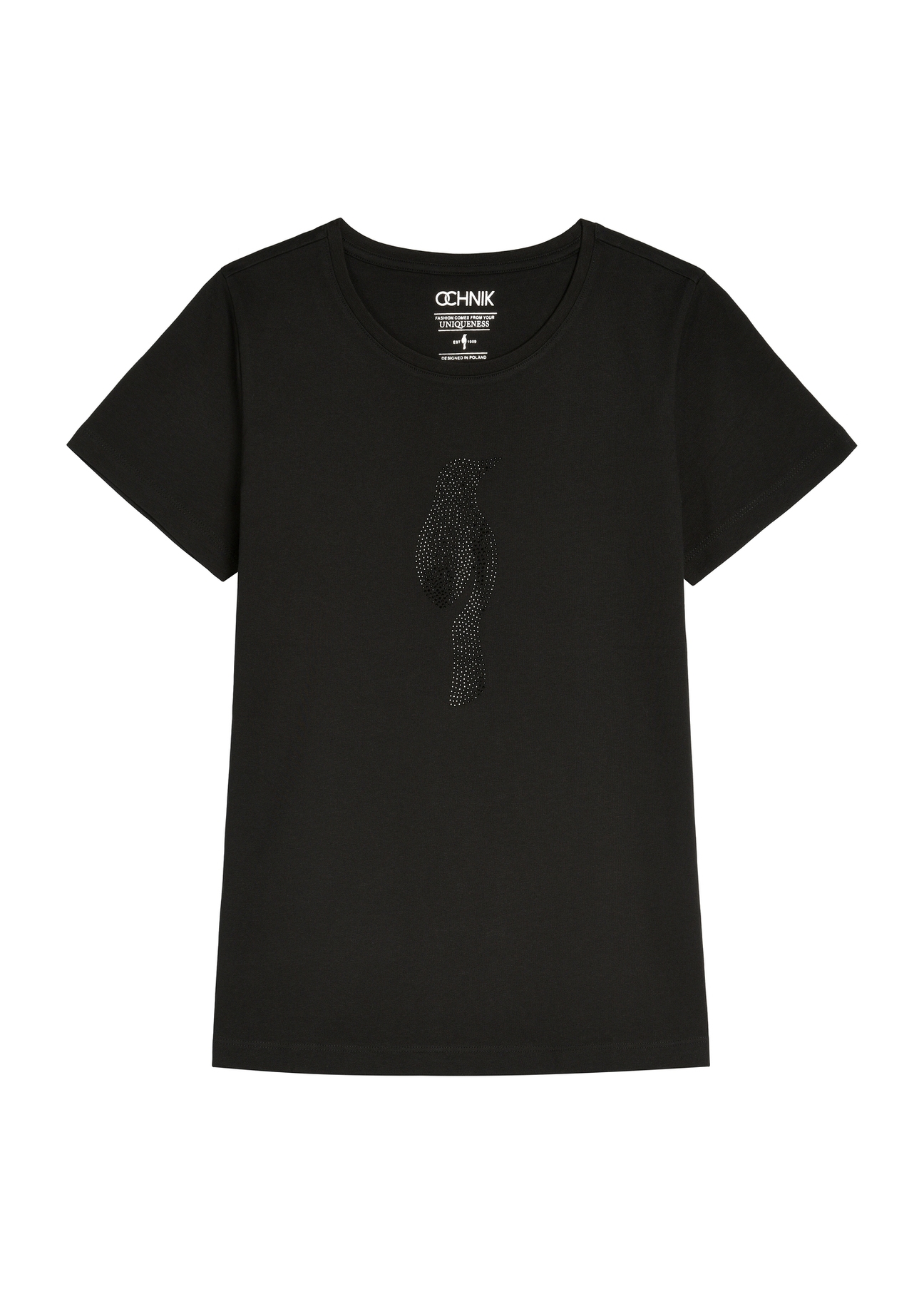 Čierne dámske tričko s logom TSHDT-0157-99(W26), pohľad spredu na produkt na bielom pozadí.