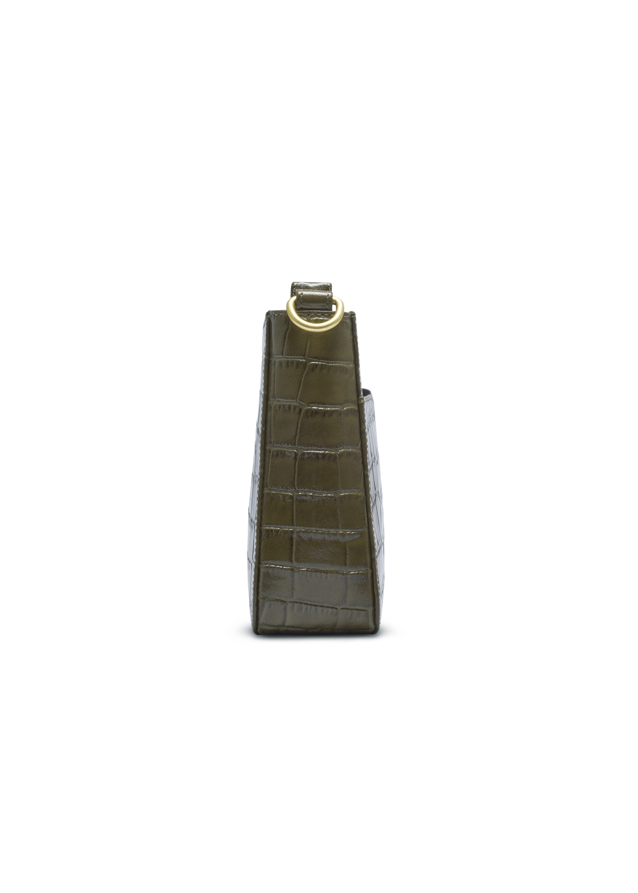 Kožená khaki kabelka s krokodílím vzorom TORES-1326-8D(Z26), bočný pohľad na produkt na svetlom pozadí.
