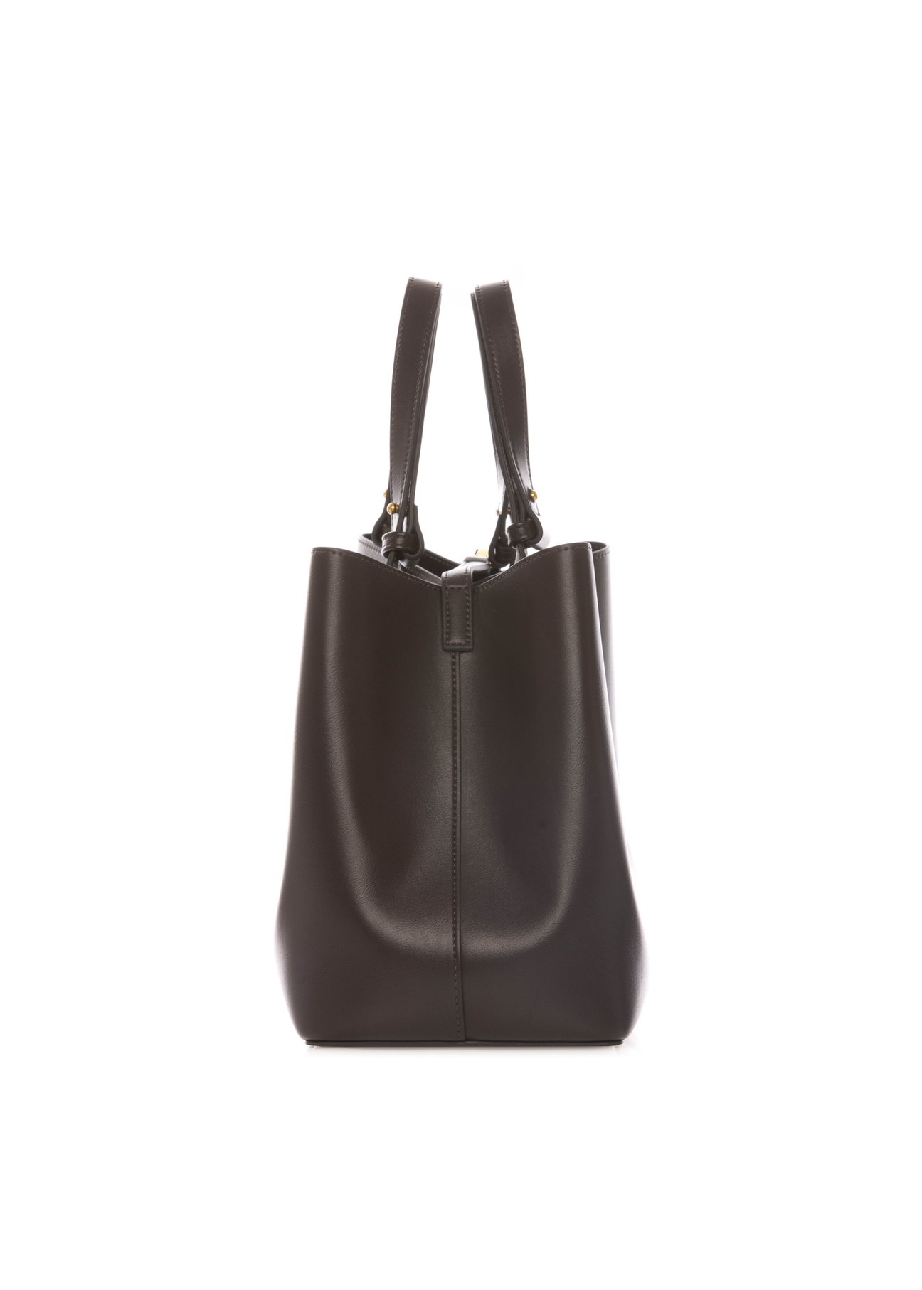 Hnedá dámska nákupná taška TOREC-1240-1H(W26), bočný pohľad na produkt na bielom pozadí.