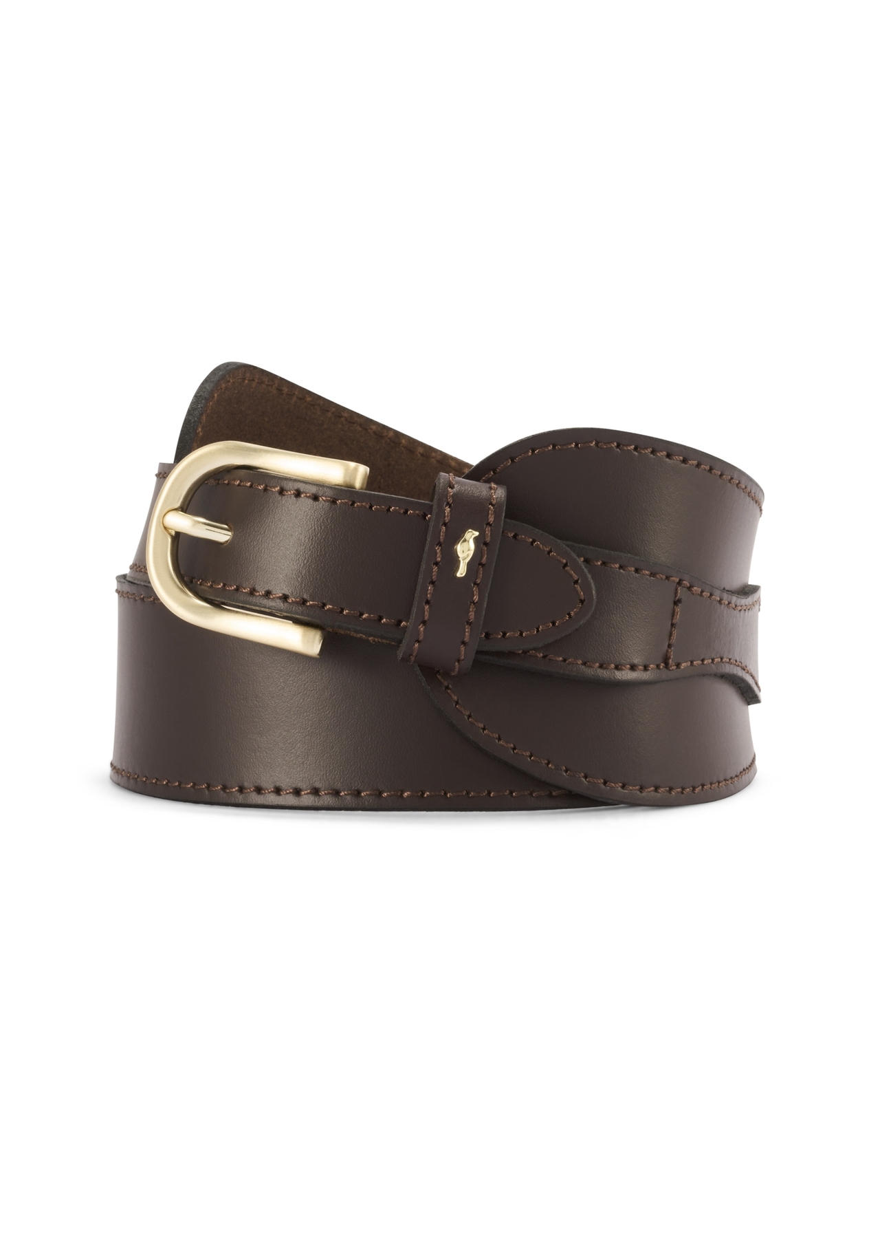 Brauner Leder-Damengürtel PASDS-0330-90(Z25), Produktansicht von vorne auf weißem Hintergrund.