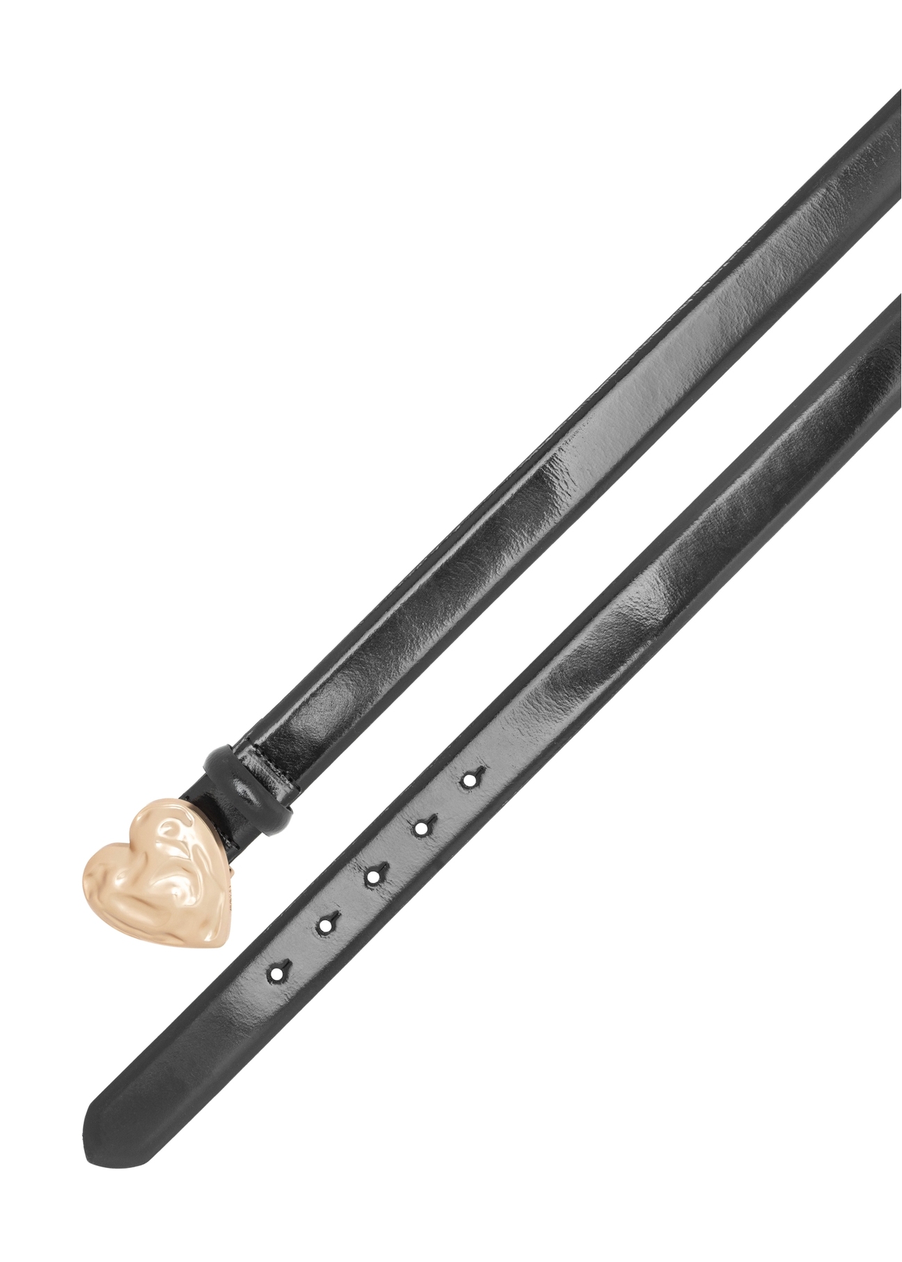 Kožený opasok so srdiečkovou prackou PASDS-0337-99(W26), pohľad zhora na produkt na bielom pozadí.