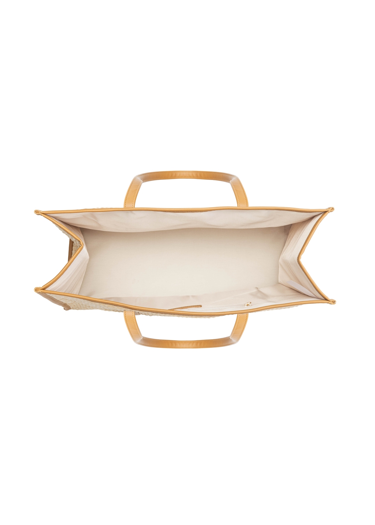 Veľká dámska slamená kabelka TOREC-1224-1E(W26) - pohľad na produkt zhora, na bielom pozadí.