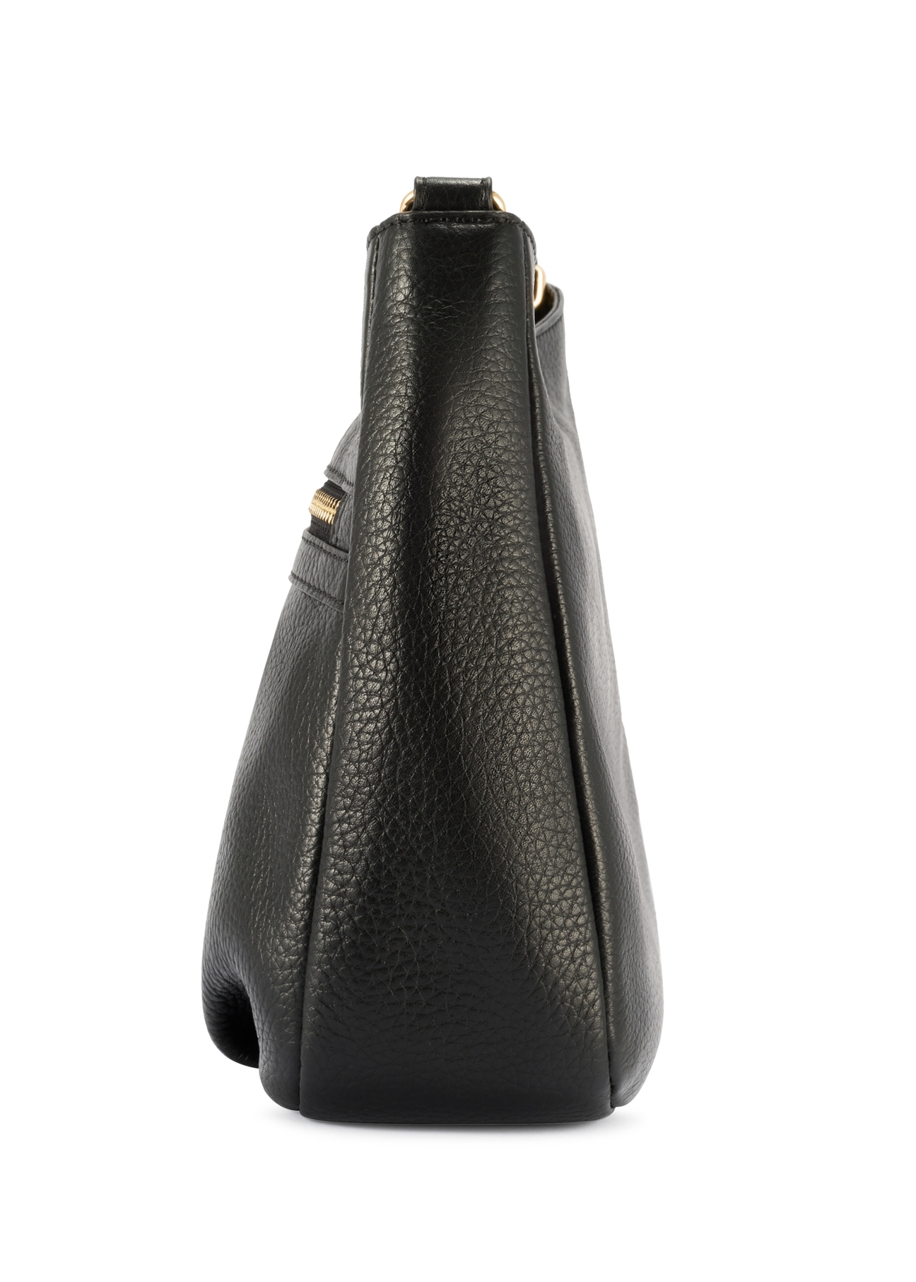 Čierna dámska kabelka cez rameno TORES-1213-9I(W26), pohľad na produkt z boku na bielom pozadí.