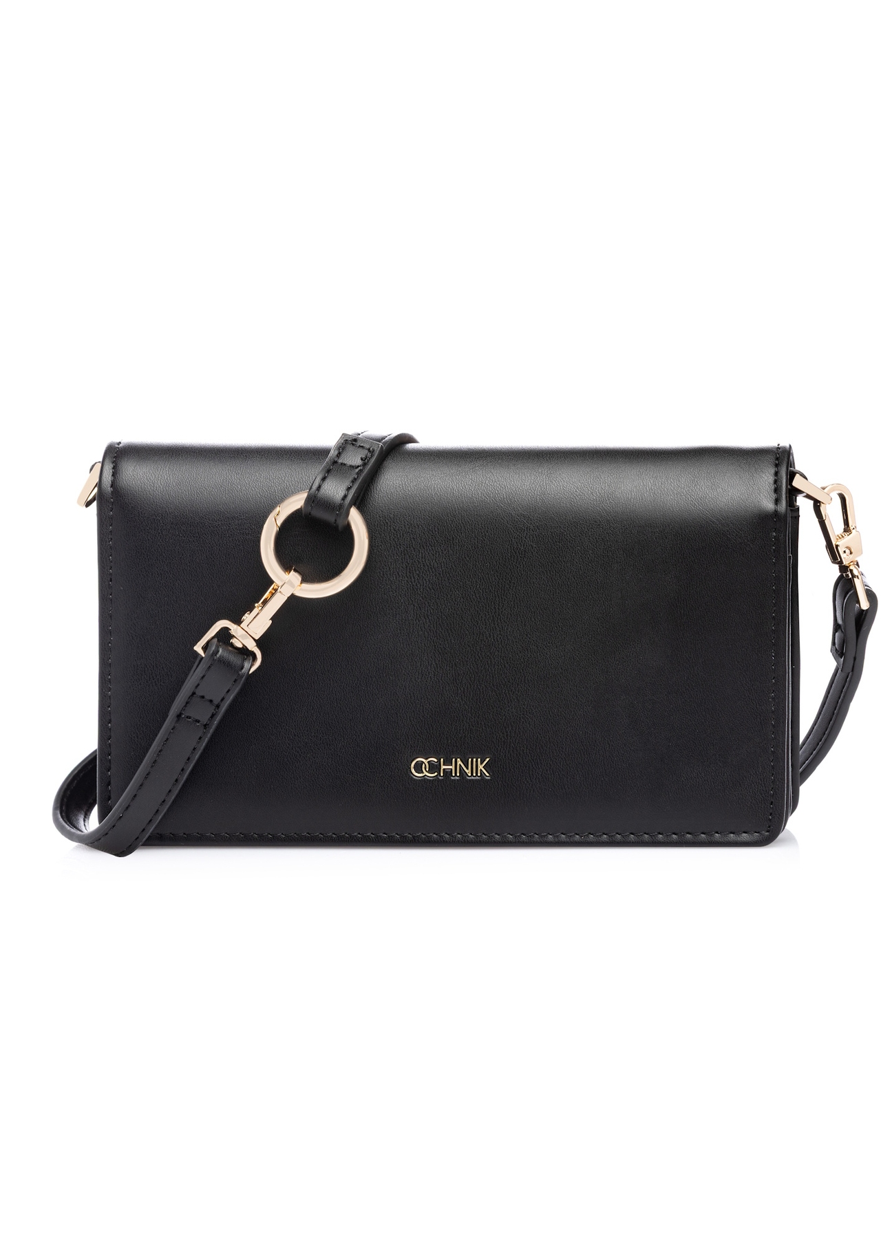 Čierna dámska peňaženka s remienkom POREC-0431-99(W26), pohľad spredu na bielom pozadí.