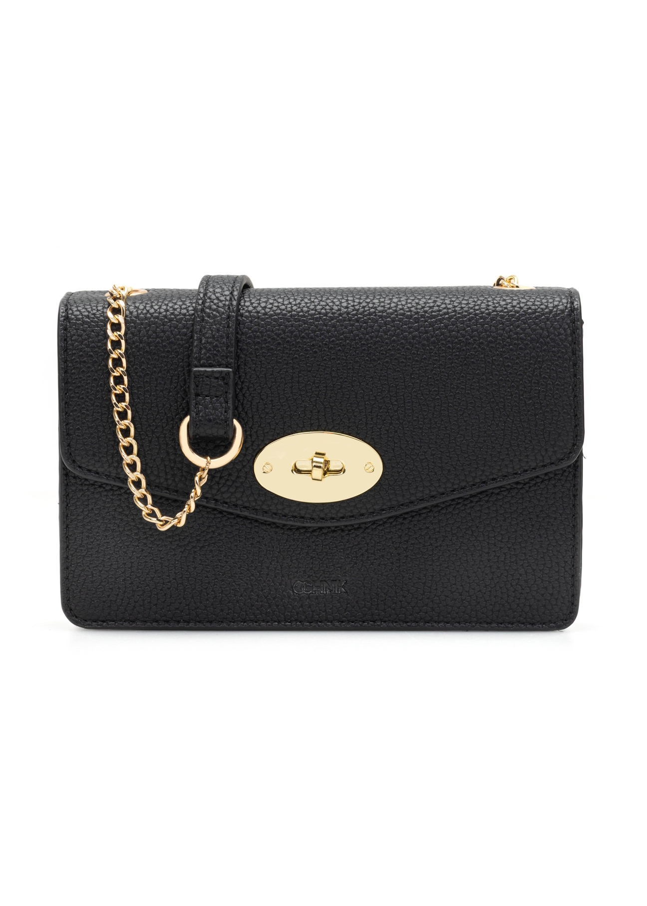 Čierna malá dámska kabelka TOREC-1141-9I(W26), pohľad spredu na bielom pozadí.