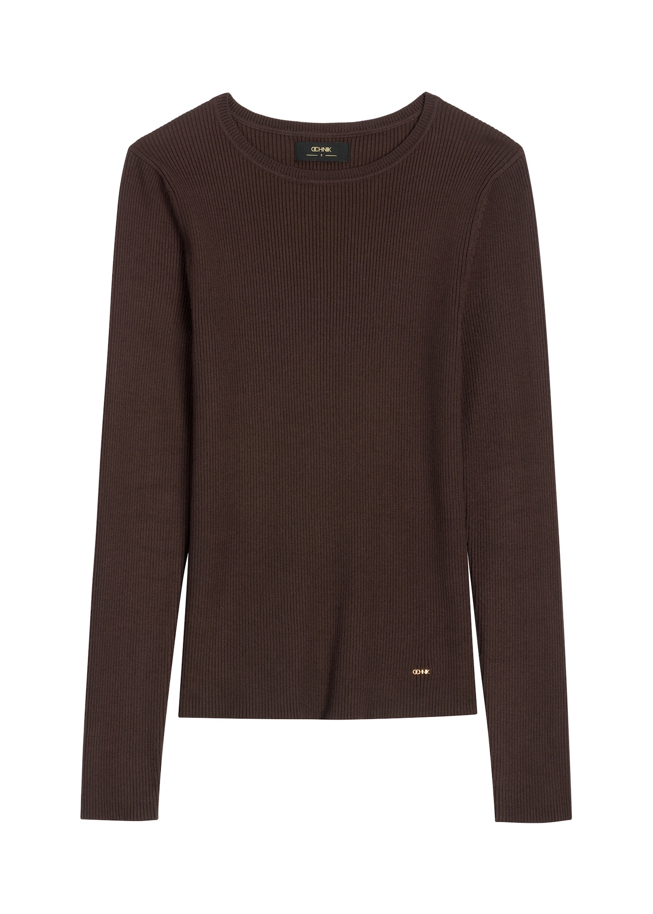 Hnedé dámske rebrované tričko longsleeve LSLDT-0028-1I(W26)