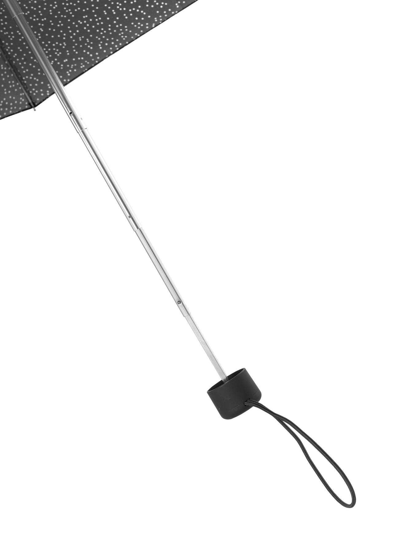 Skladací malý dámsky dáždnik s bodkami PARSD-0036-9P(W26), pohľad na rukoväť produktu na bielom pozadí.