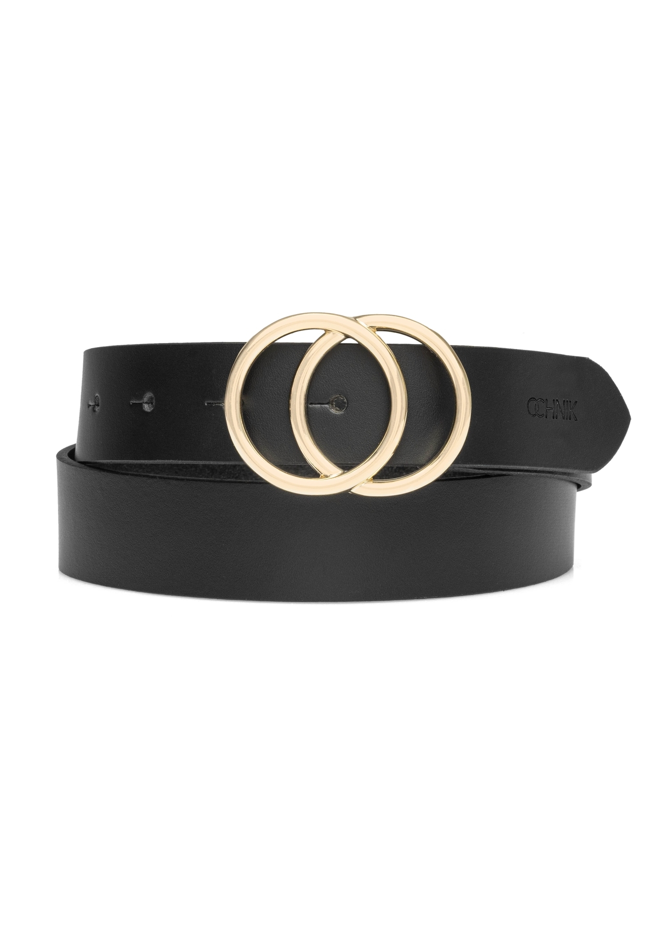 Čierny dámsky opasok s motívom krokodílej kože PASDS-0172E-99(Z25), pohľad na produkt spredu na bielom pozadí.