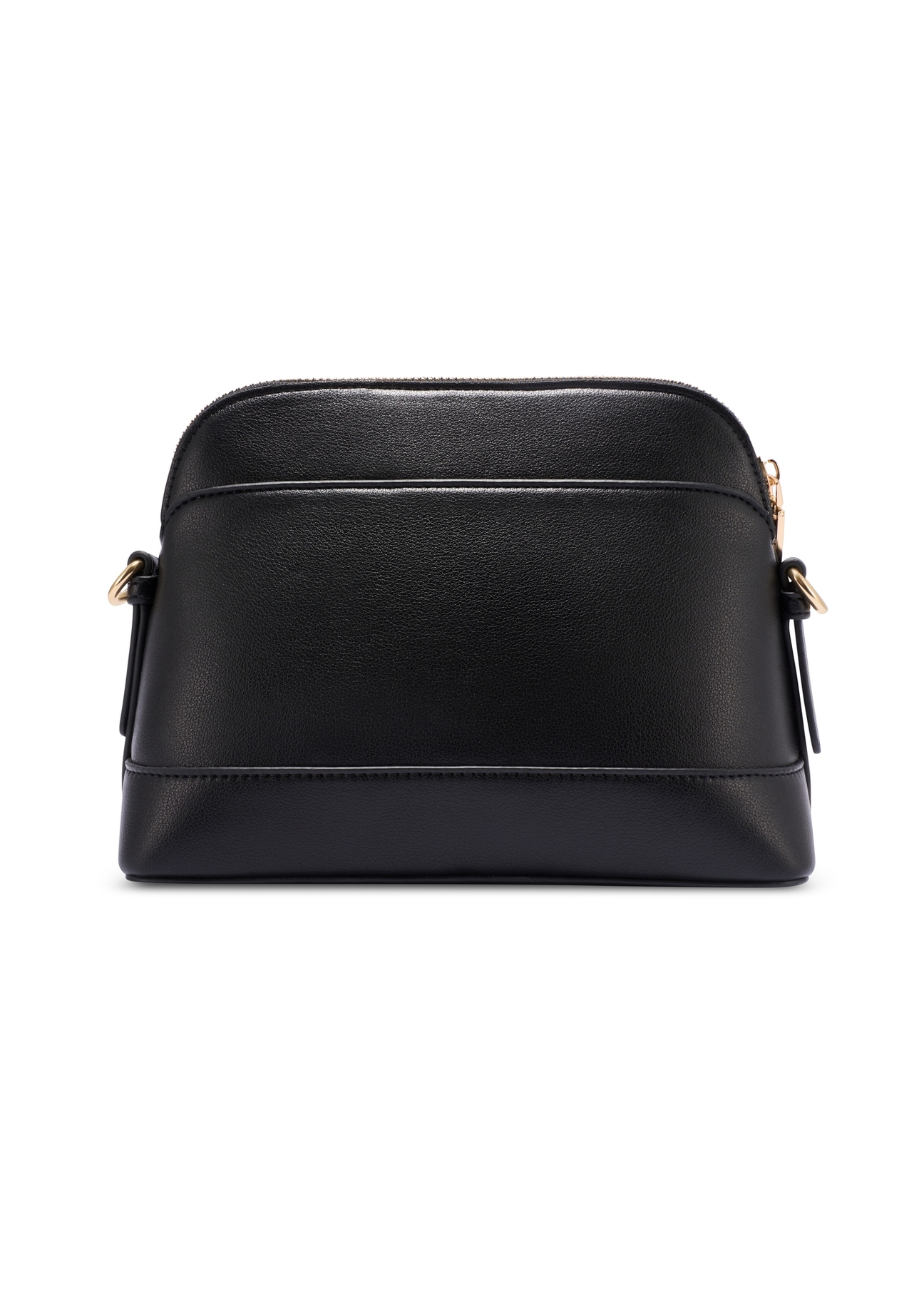 Čierna dámska kabelka s monogramom TOREC-1180-9P(W26), pohľad na produkt zozadu na bielom pozadí.