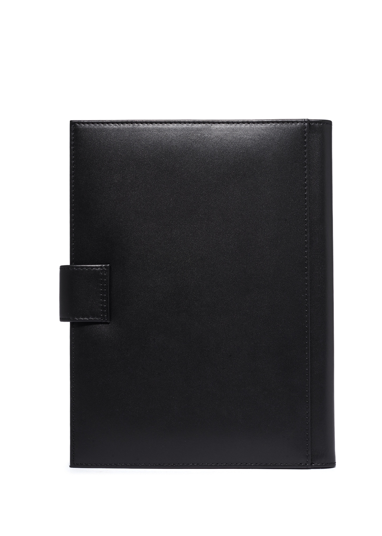Čierne kožené puzdro na notebook PORMS-0718-99(Z26), pohľad na produkt zozadu na svetlom pozadí.