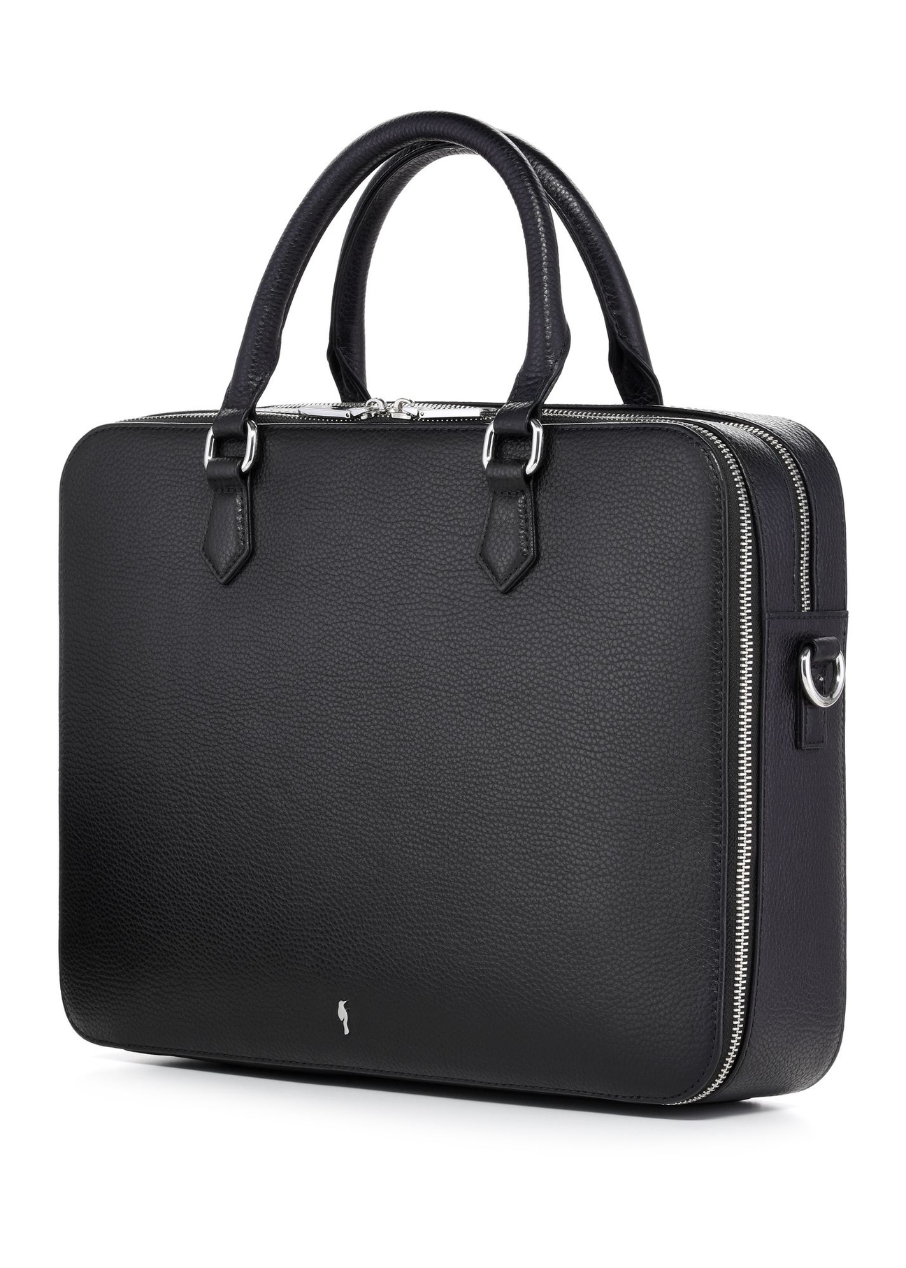 Čierna kožená taška na notebook TORES-1222-99-9I(W26) - diagonálny pohľad na produkt na bielom pozadí.