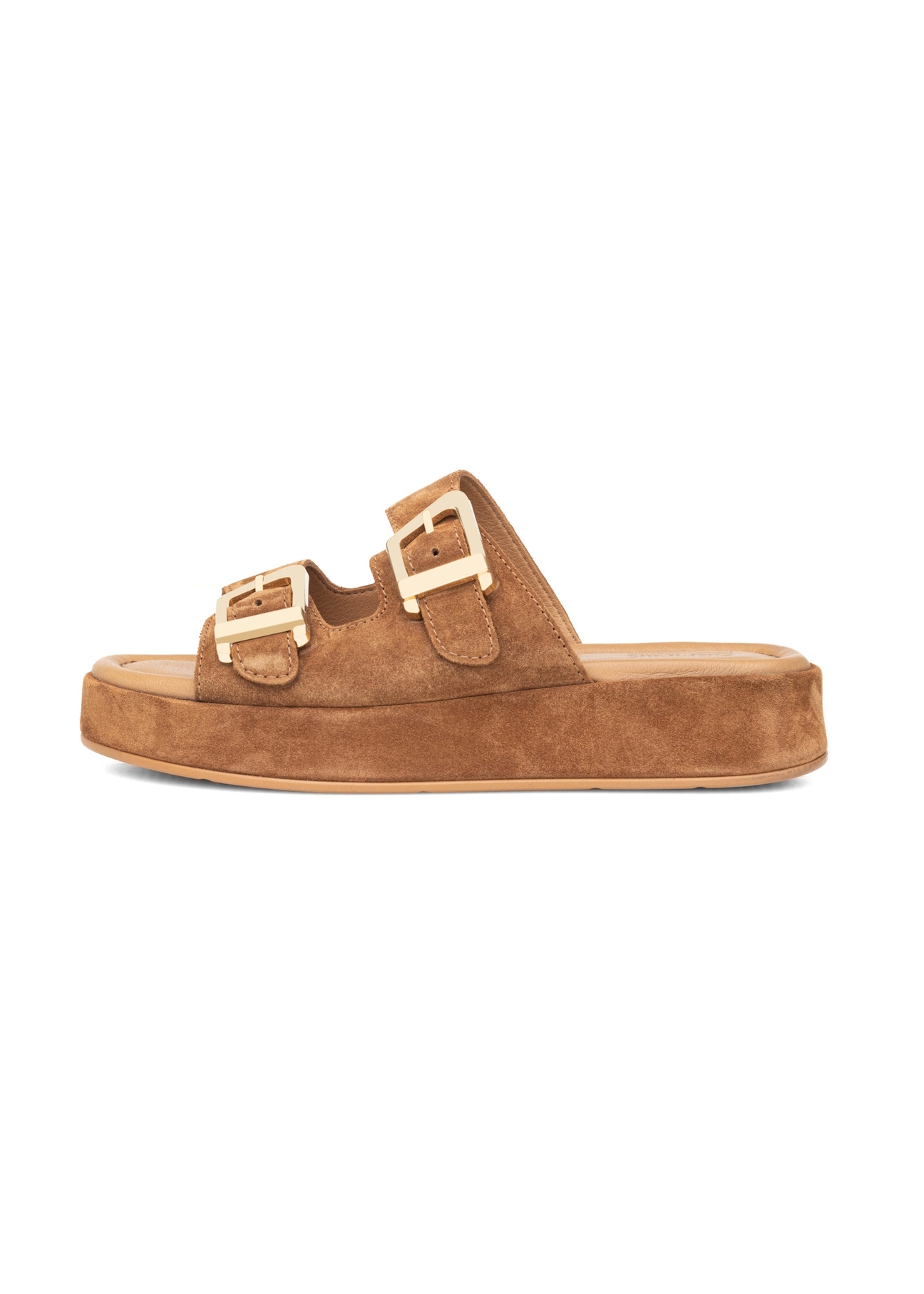 Dámske semišové platformové šľapky BUTYD-1241-1D(W26), bočný pohľad na produkt na bielom pozadí.