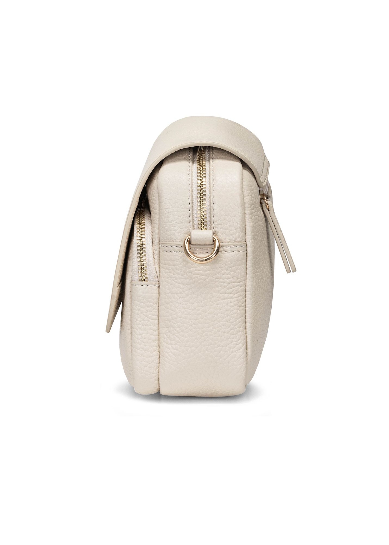 Dámska kožená kabelka cez rameno krémovej farby TORES-0958E-0B(W26), bočný pohľad na produkt na bielom pozadí.