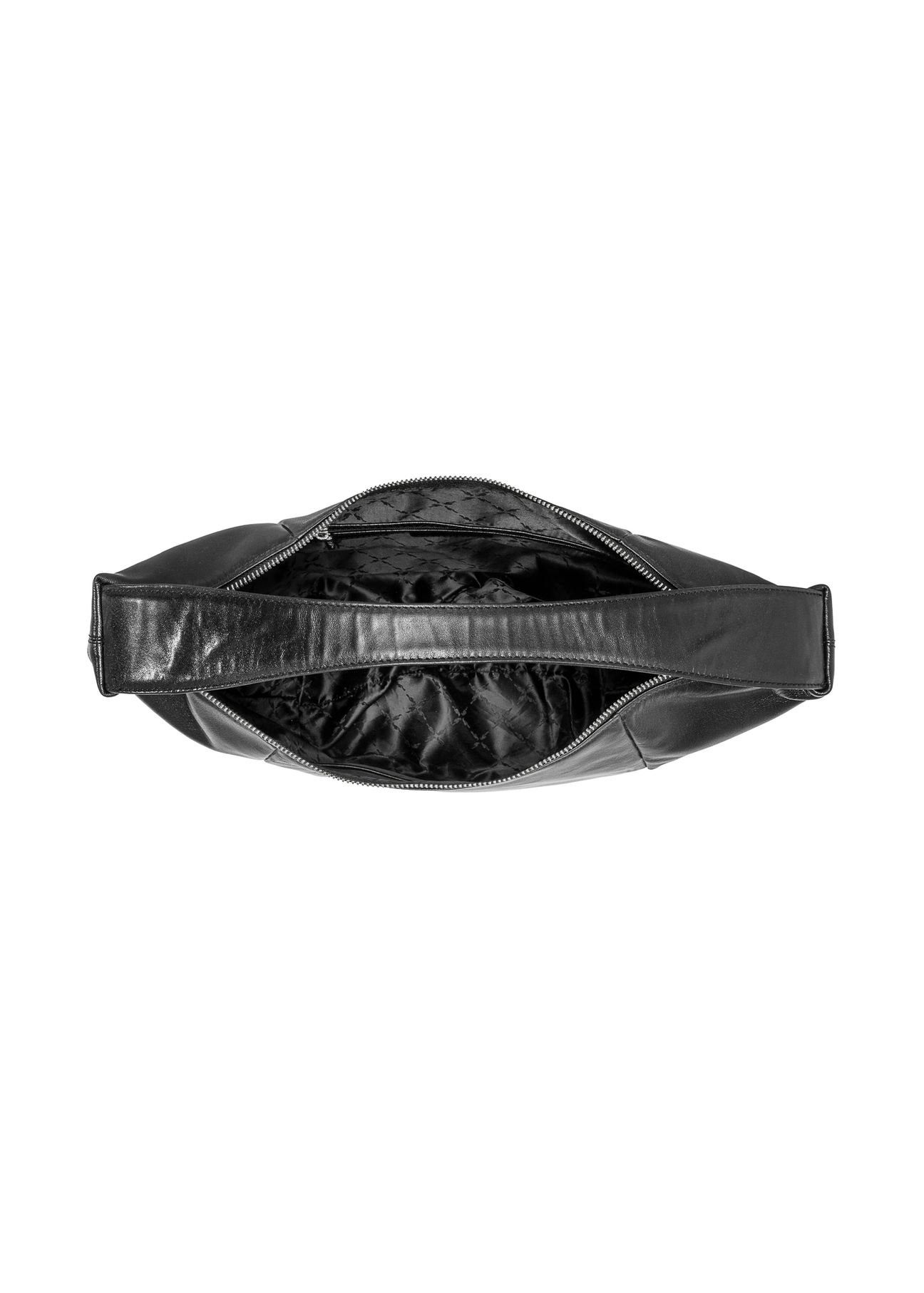 Čierna kožená kabelka hobo TORES-1135A-99(Z25), pohľad na produkt zvnútra na bielom pozadí.