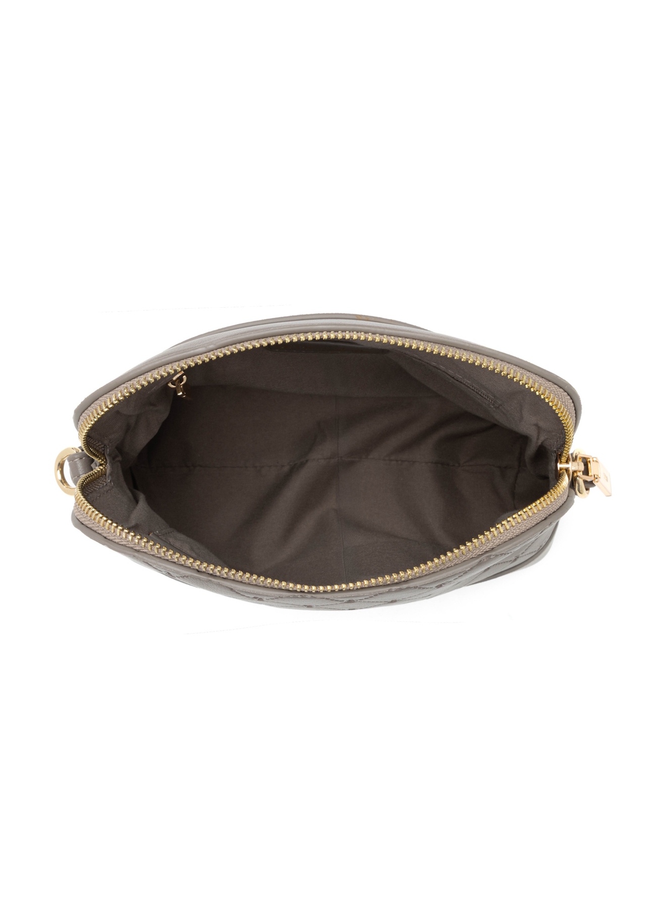 Svetlohnedá dámska kabelka s monogramom TOREC-1180-1K(W26), pohľad na produkt vo vnútri na bielom pozadí.