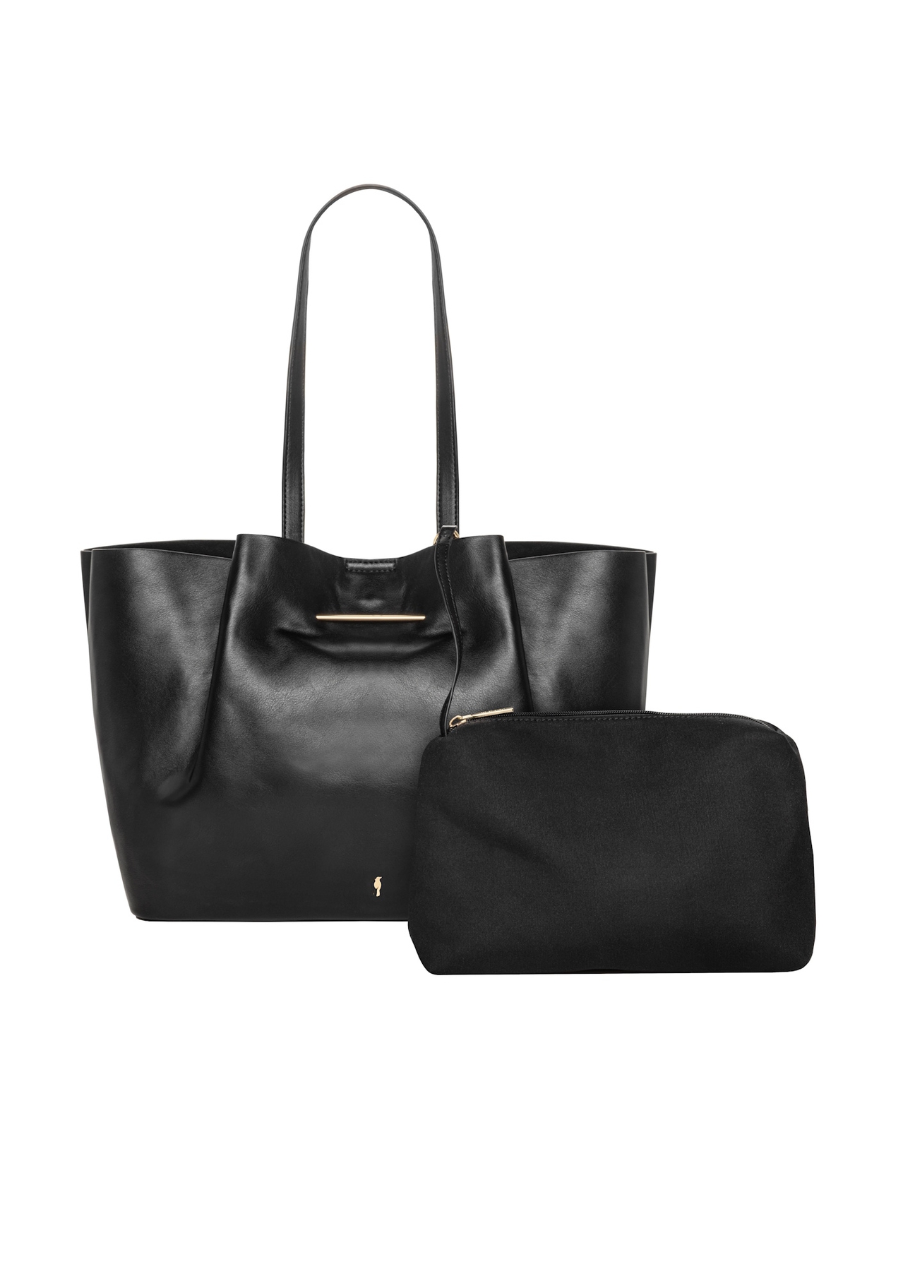 Čierna veľká nákupná taška TOREC-1386-99(Z26), pohľad na produkt s kozmetickou taštičkou na bielom pozadí.