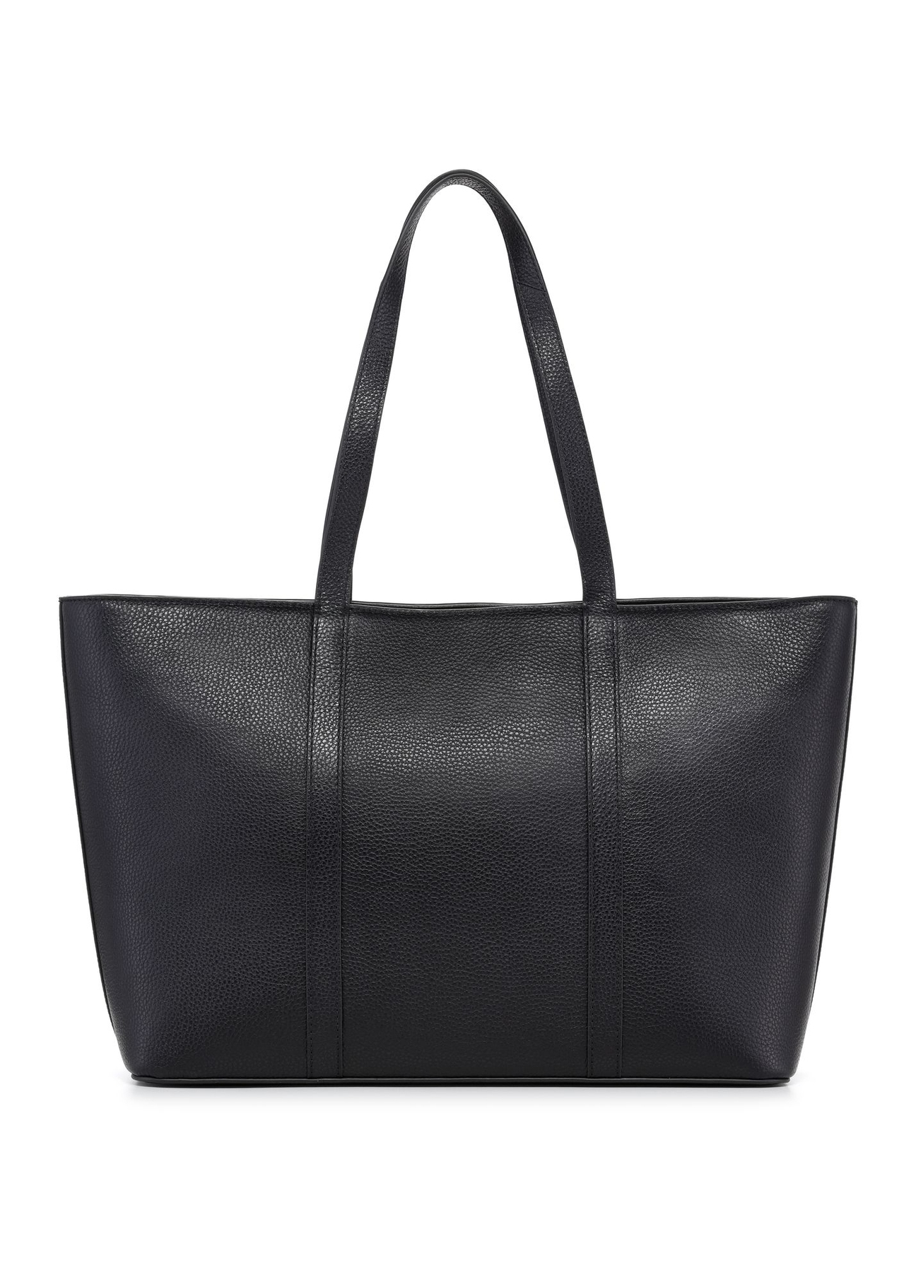 Čierna kožená nákupná taška TORES-1273-9I(W26) - pohľad na produkt zozadu na bielom pozadí.