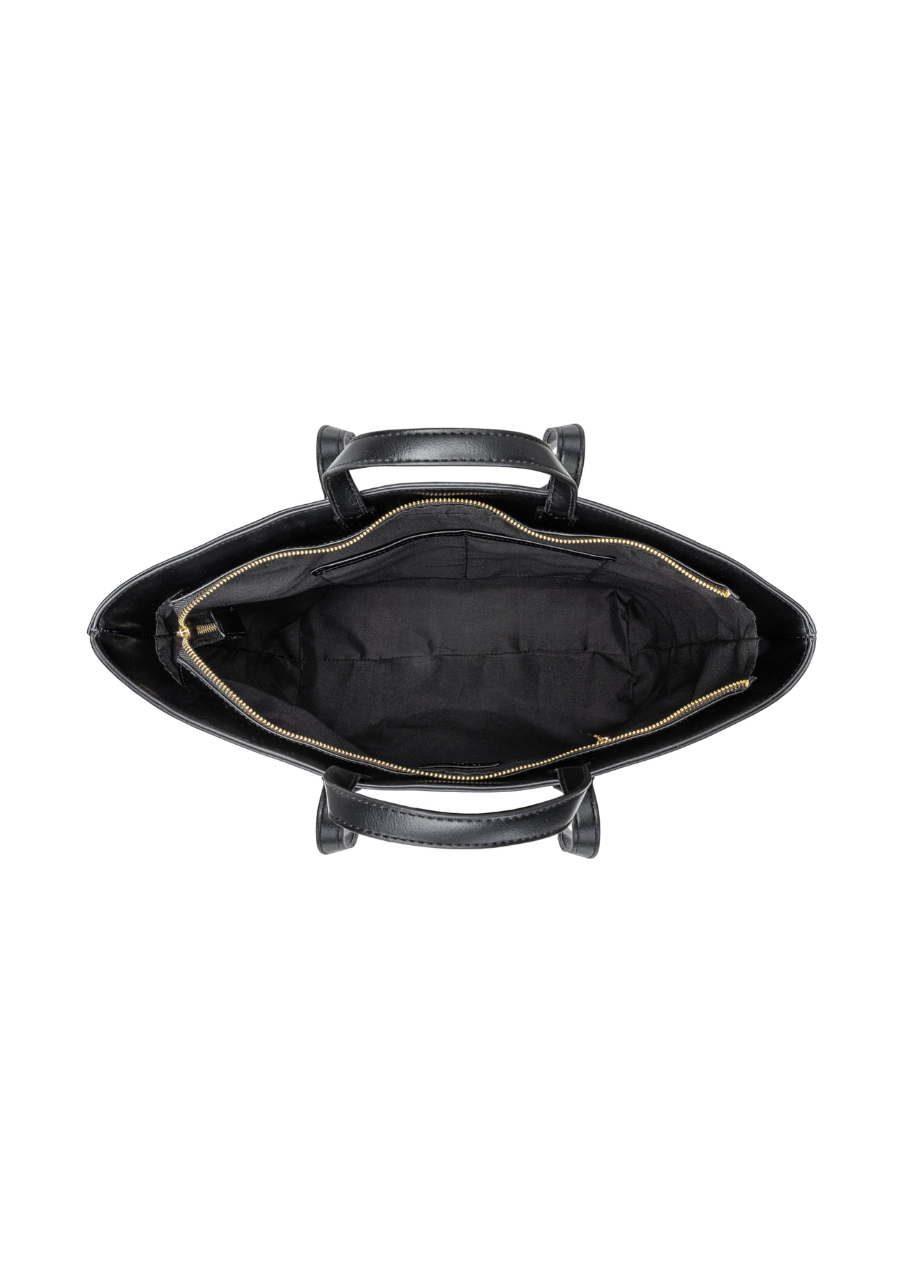 Čierna dámska nákupná taška TOREC-1204-99(W26), pohľad na produkt vo vnútri na bielom pozadí.