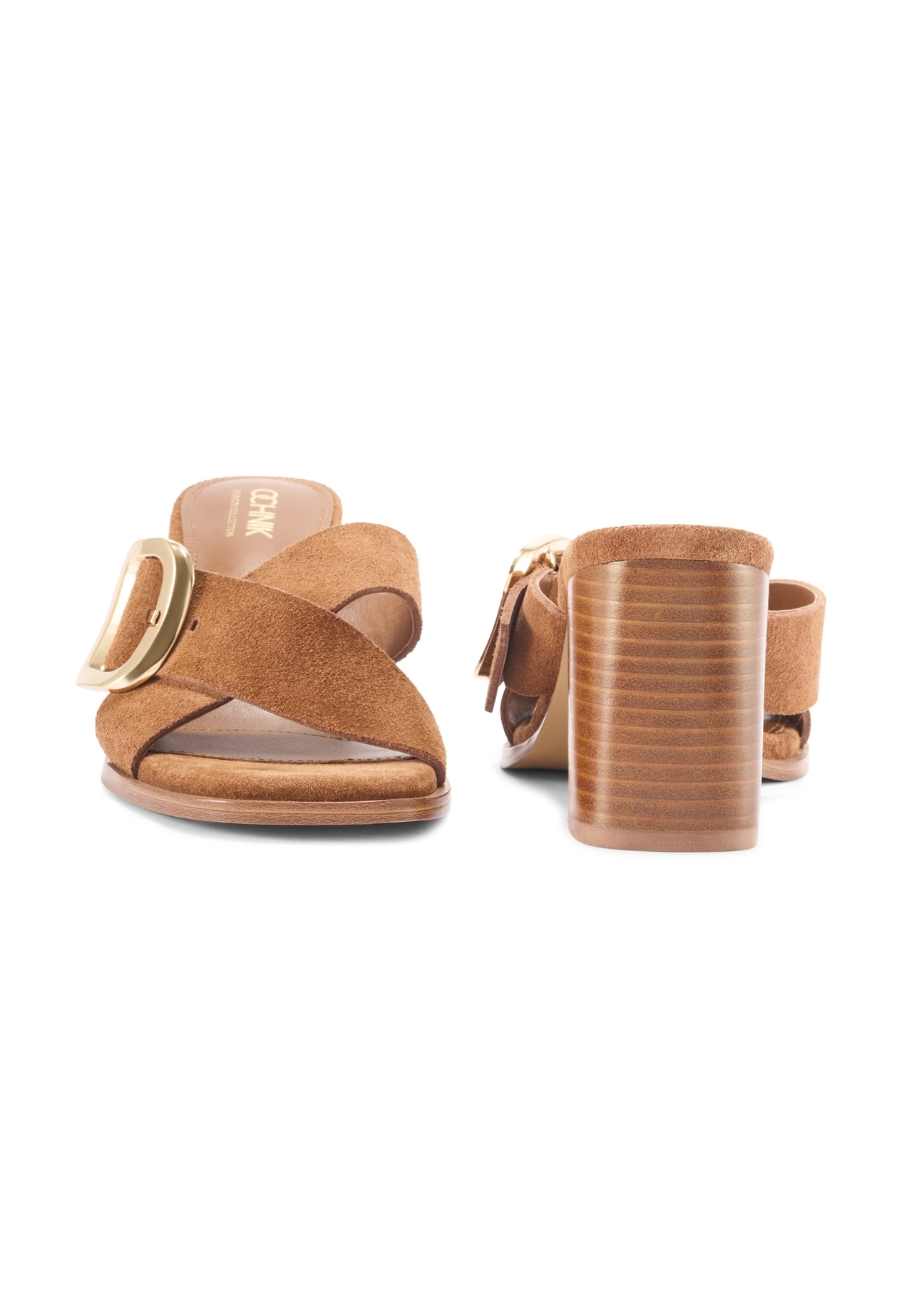 Dámske semišové šľapky na podpätku BUTYD-1228-1D(W26)