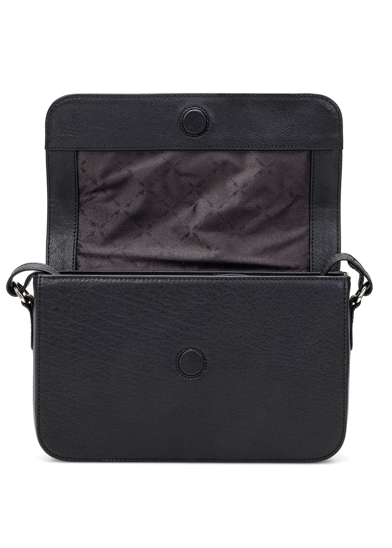 Dámska čierna kožená taška cez rameno TORES-1245-99(W26) - otvorený pohľad na produkt na bielom pozadí.