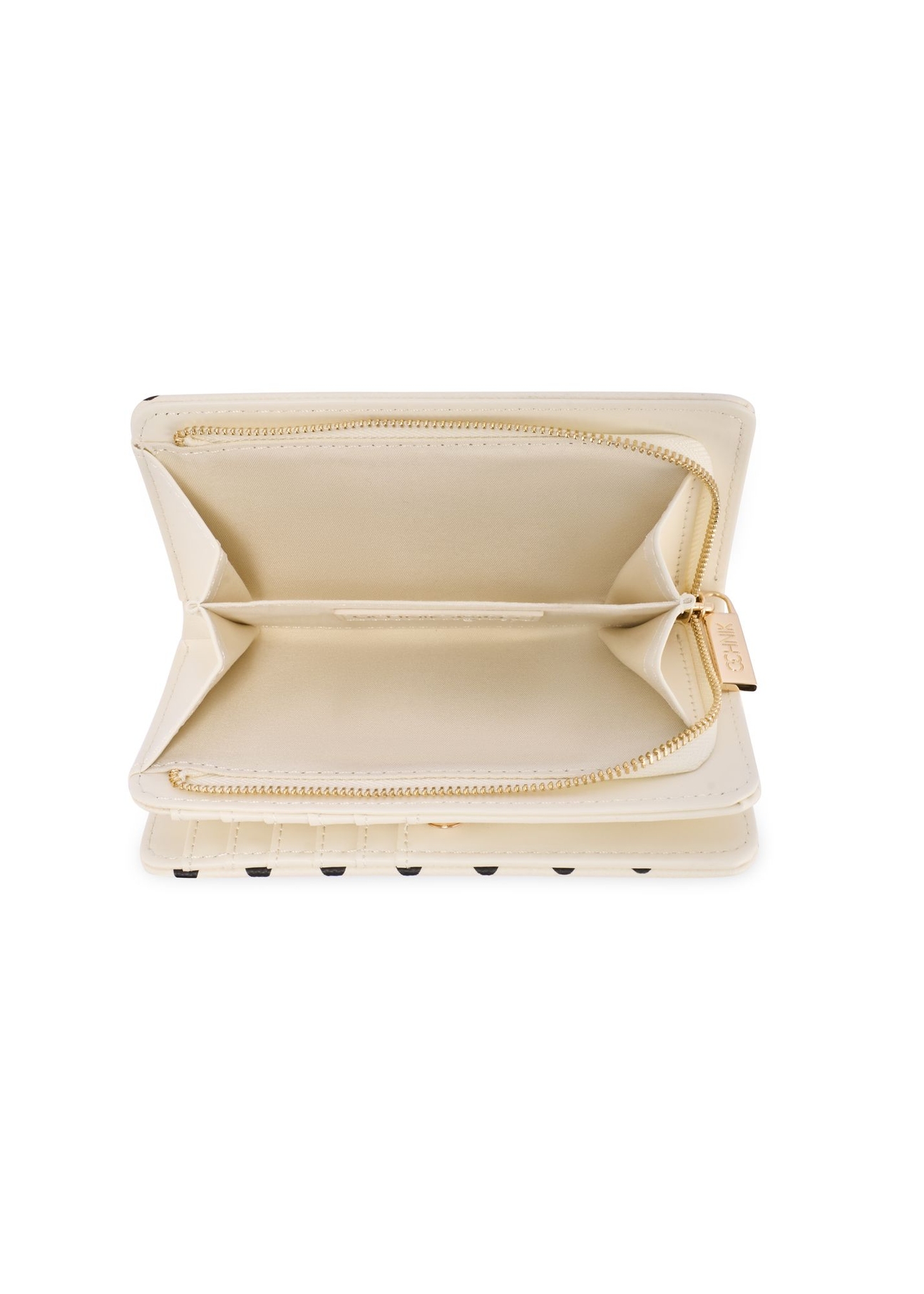 Dámska peňaženka s béžovými bodkami POREC-0362-0P(W26) - pohľad na produkt zhora, na bielom pozadí.