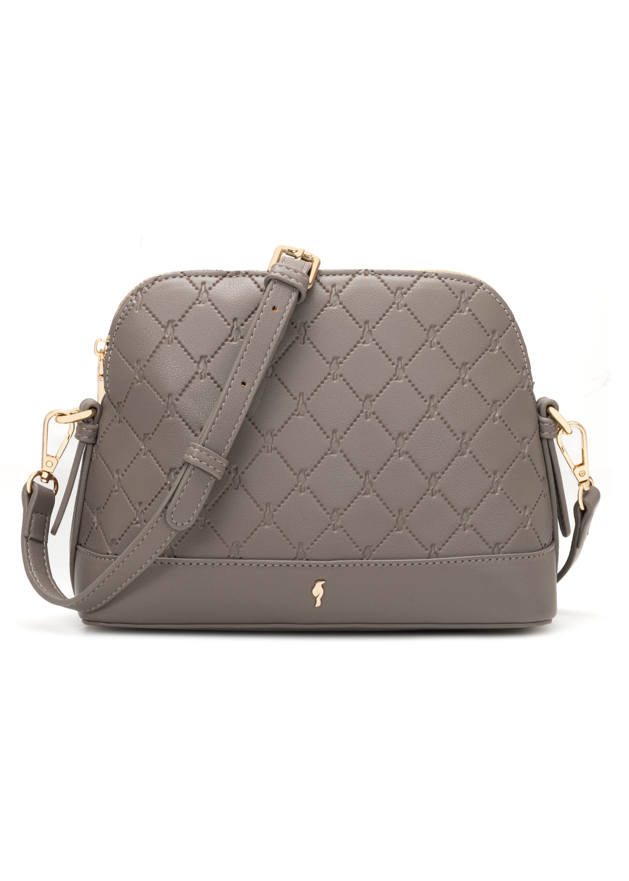 Svetlohnedá dámska kabelka s monogramom TOREC-1180-1K(W26), pohľad spredu na bielom pozadí.