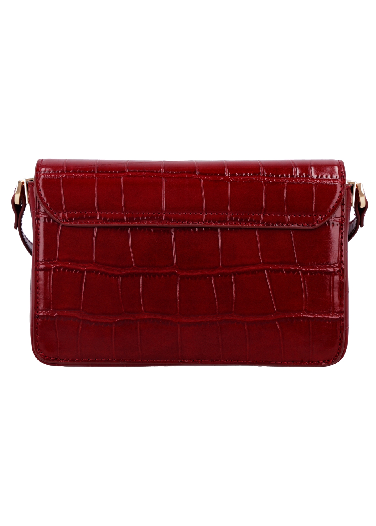 Elegantná červená dámska kabelka TOREC-1251-4C(Z26), pohľad na produkt zozadu na bielom pozadí.