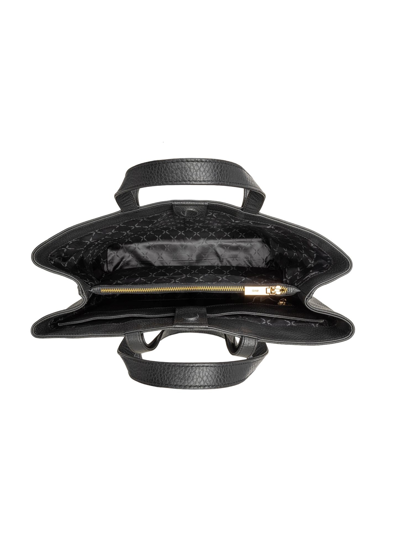 Čierna kožená nákupná taška TORES-1281-99(W26) - pohľad na produkt zhora, na bielom pozadí.