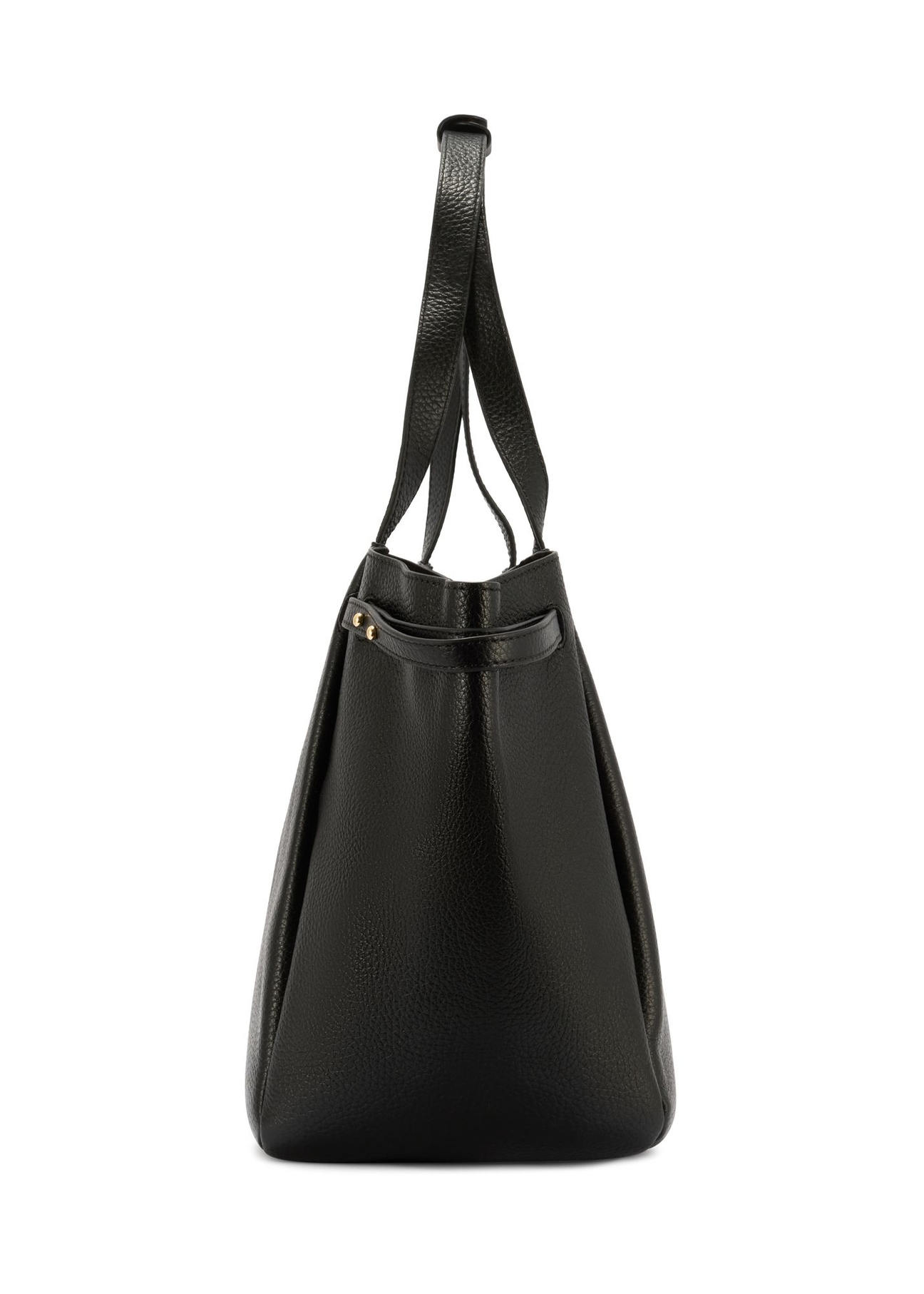 Čierna kožená nákupná taška TORES-1207-9I(W26) - bočný pohľad na produkt, na bielom pozadí.