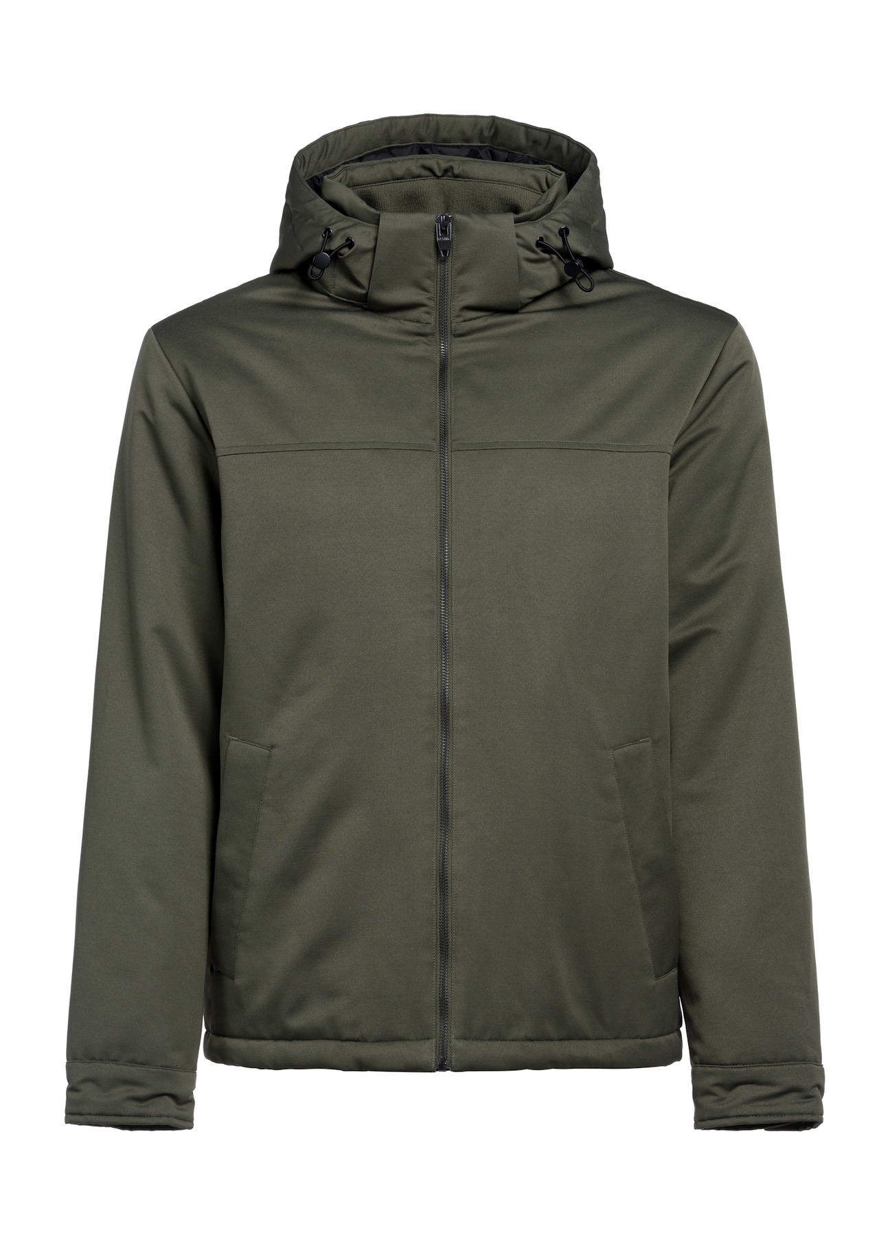 Pánska khaki bunda KURMT-0386-54(Z25) - pohľad spredu na bielom pozadí.