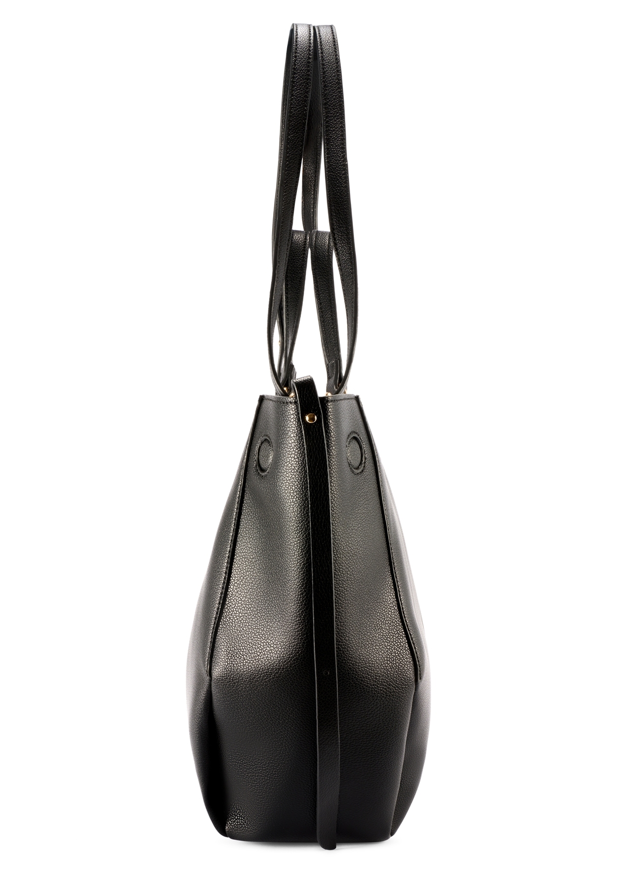 Veľká čierna nákupná taška TOREC-1201-99(W26), bočný pohľad na produkt na bielom pozadí.