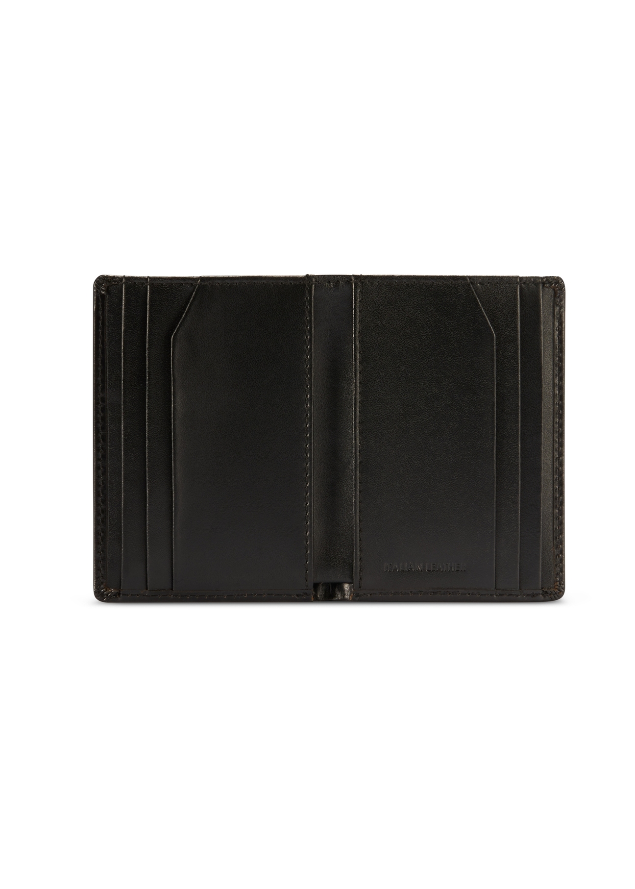 Čierna malá kožená pánska peňaženka PORMS-0664-99(Z25), pohľad na produkt zvnútra na bielom pozadí.