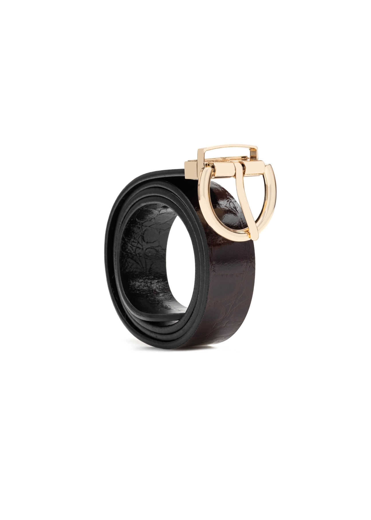 Obojstranný dámsky kožený opasok z krokodílej kože PASDS-0332-49(Z25), diagonálny pohľad na produkt na bielom pozadí.