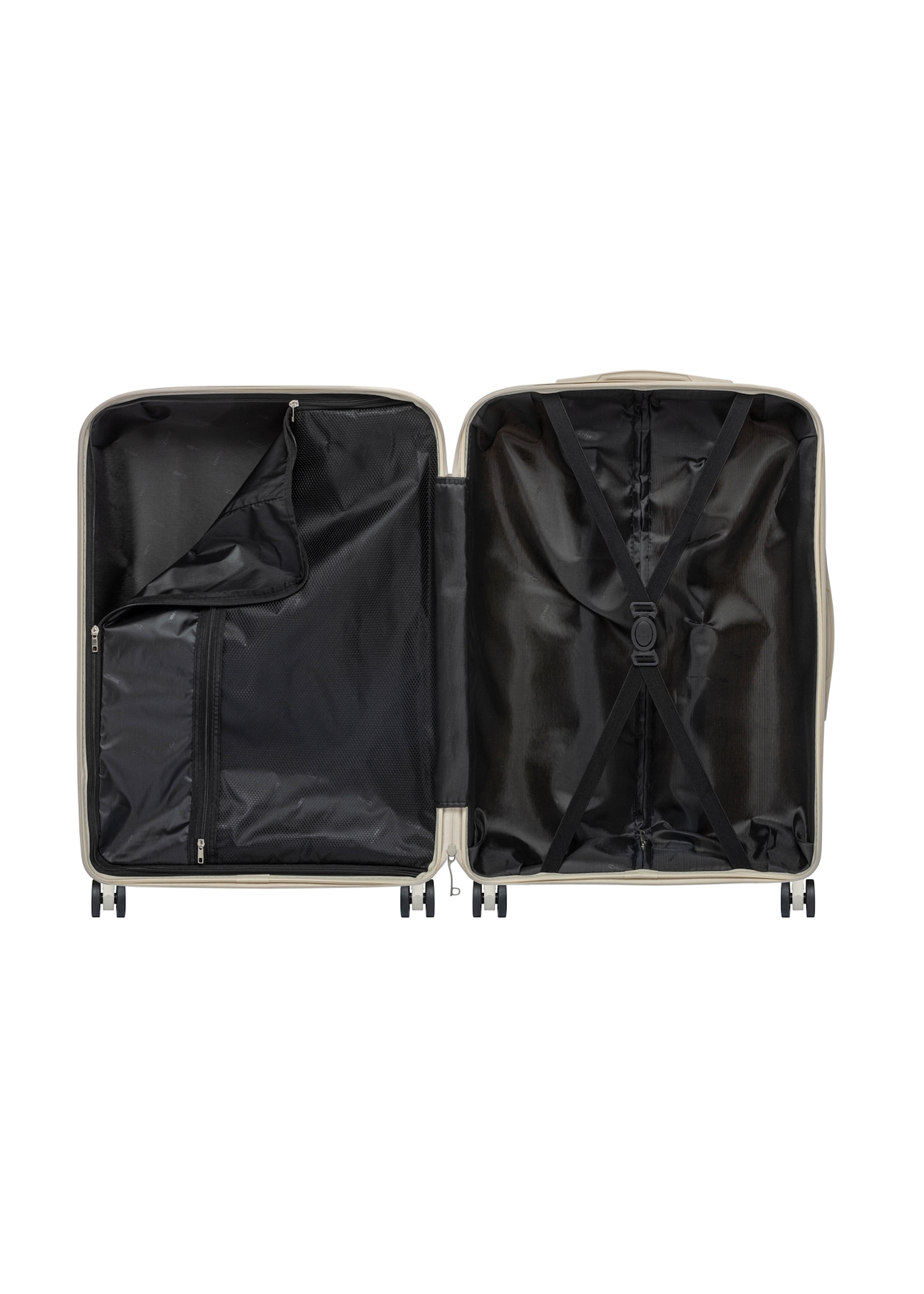 Stredný kufor na kolieskach WALPP-0022-0C-24(W26), pohľad na produkt zvnútra na bielom pozadí.