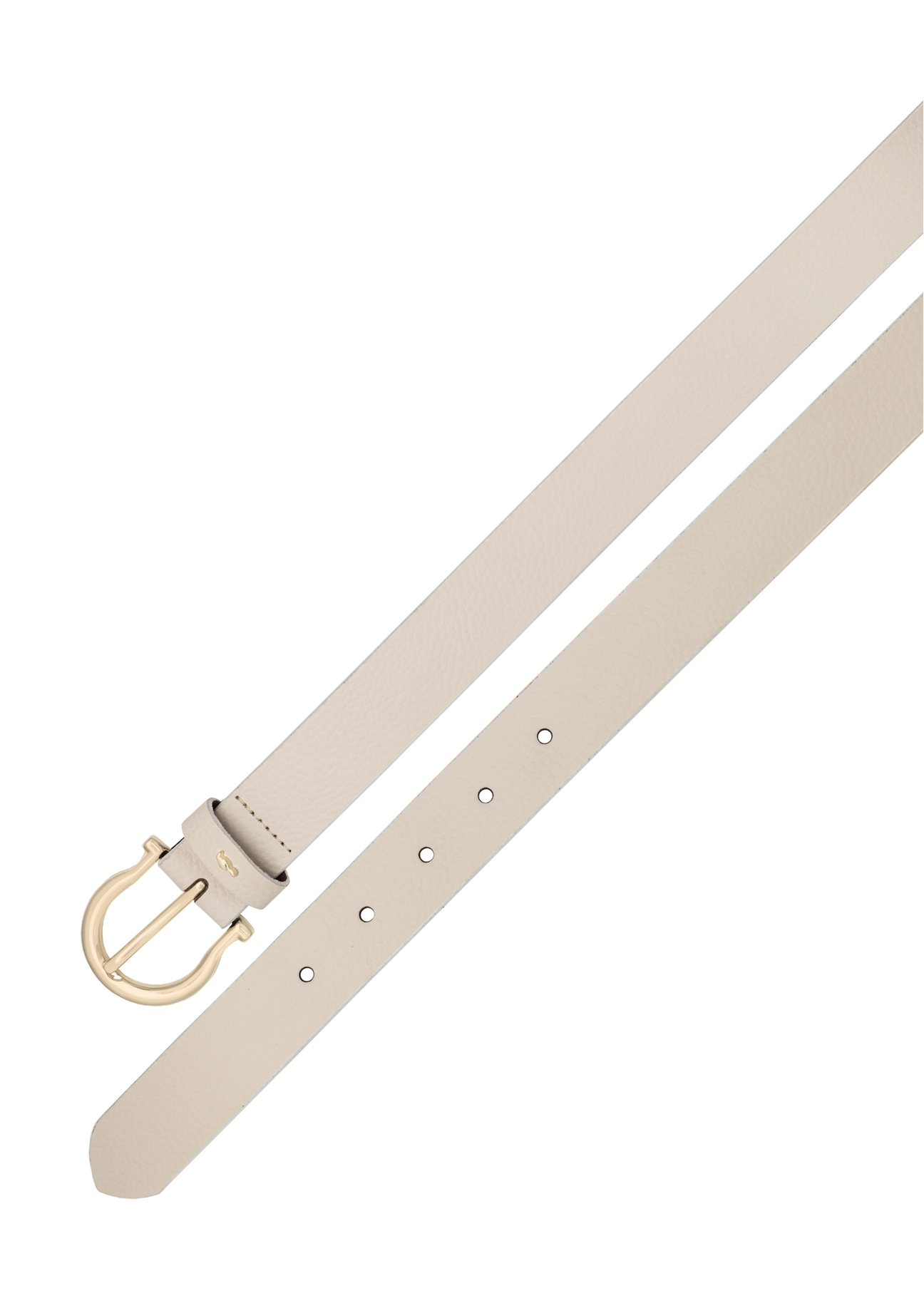 Dámsky biely kožený opasok PASDS-0274-0B(W26), pohľad na produkt zhora na bielom pozadí.