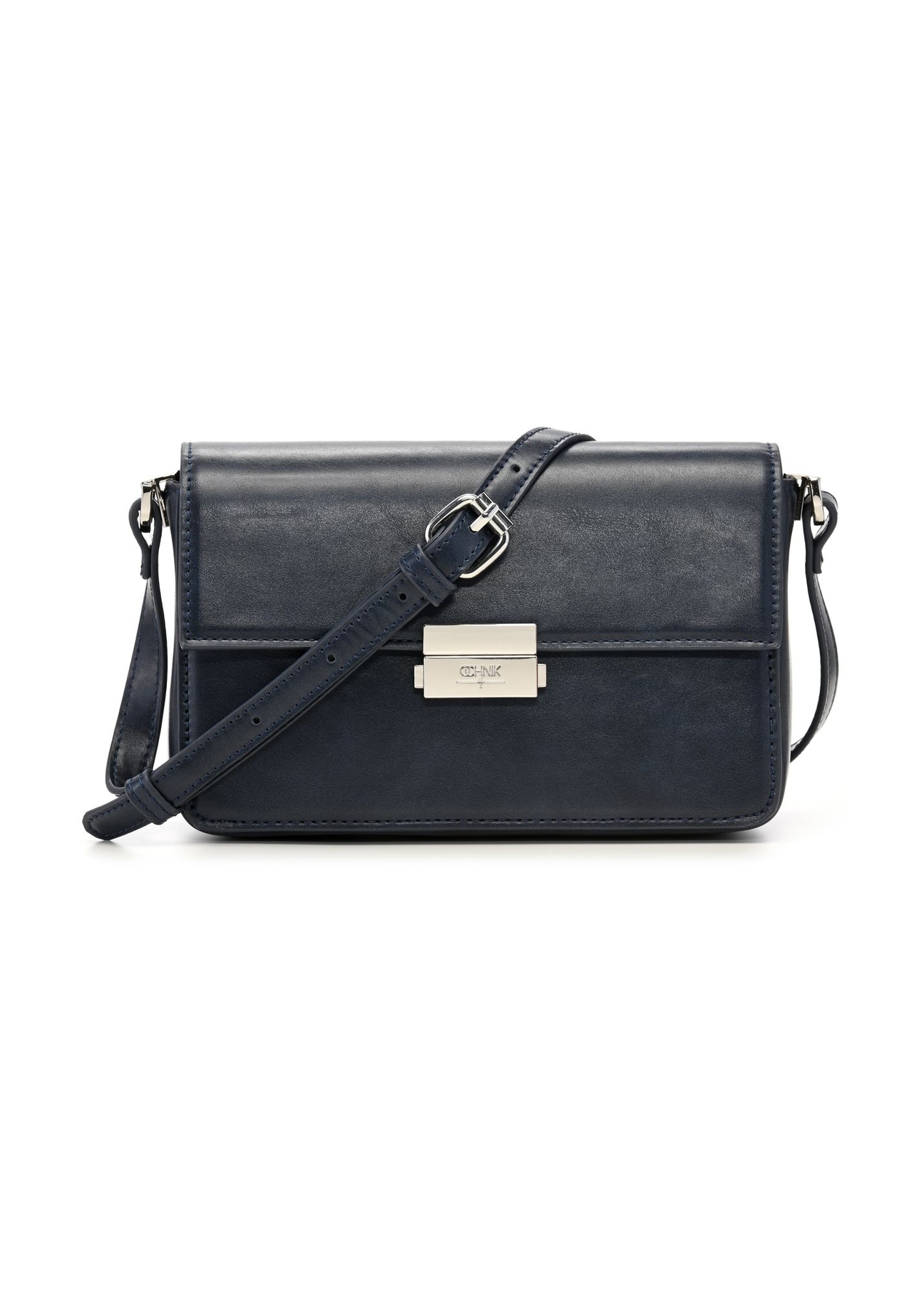Elegantná dámska kabelka v tmavomodrej farbe TOREC-1251-7E(Z26) - pohľad na produkt spredu, na bielom pozadí.