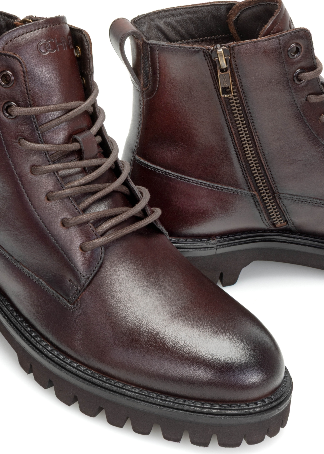 Pánske hnedé kožené členkové čižmy BUTYM-0507-89(Z25)