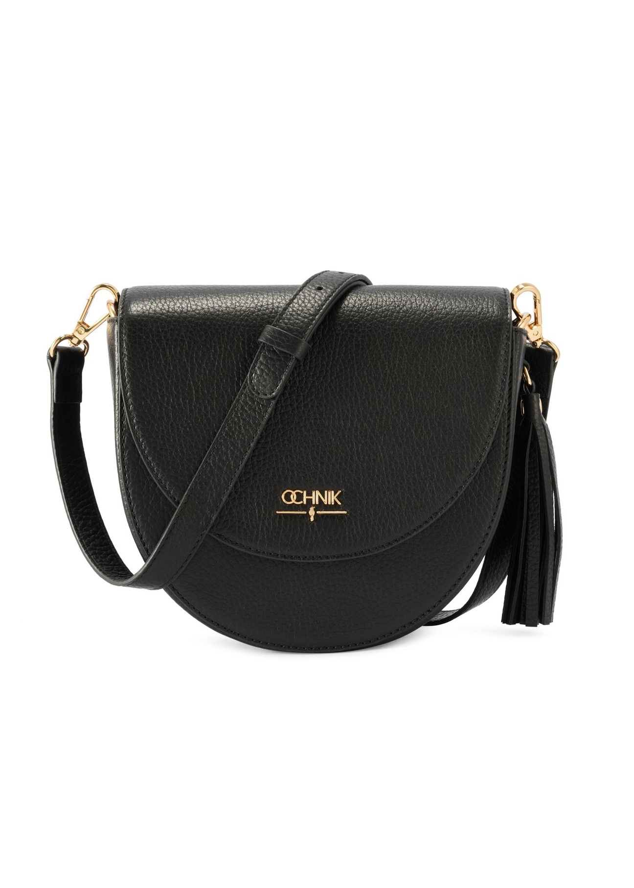 Dámska čierna kožená taška cez rameno TORES-1283-9I(W26) - pohľad spredu na produkt, na bielom pozadí.