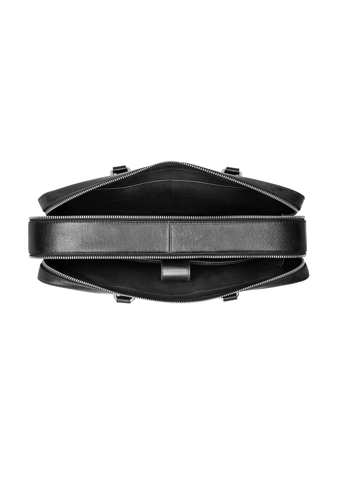 Čierna kožená pánska aktovka TORMS-0507-99(W26) - pohľad na produkt zhora, na bielom pozadí.