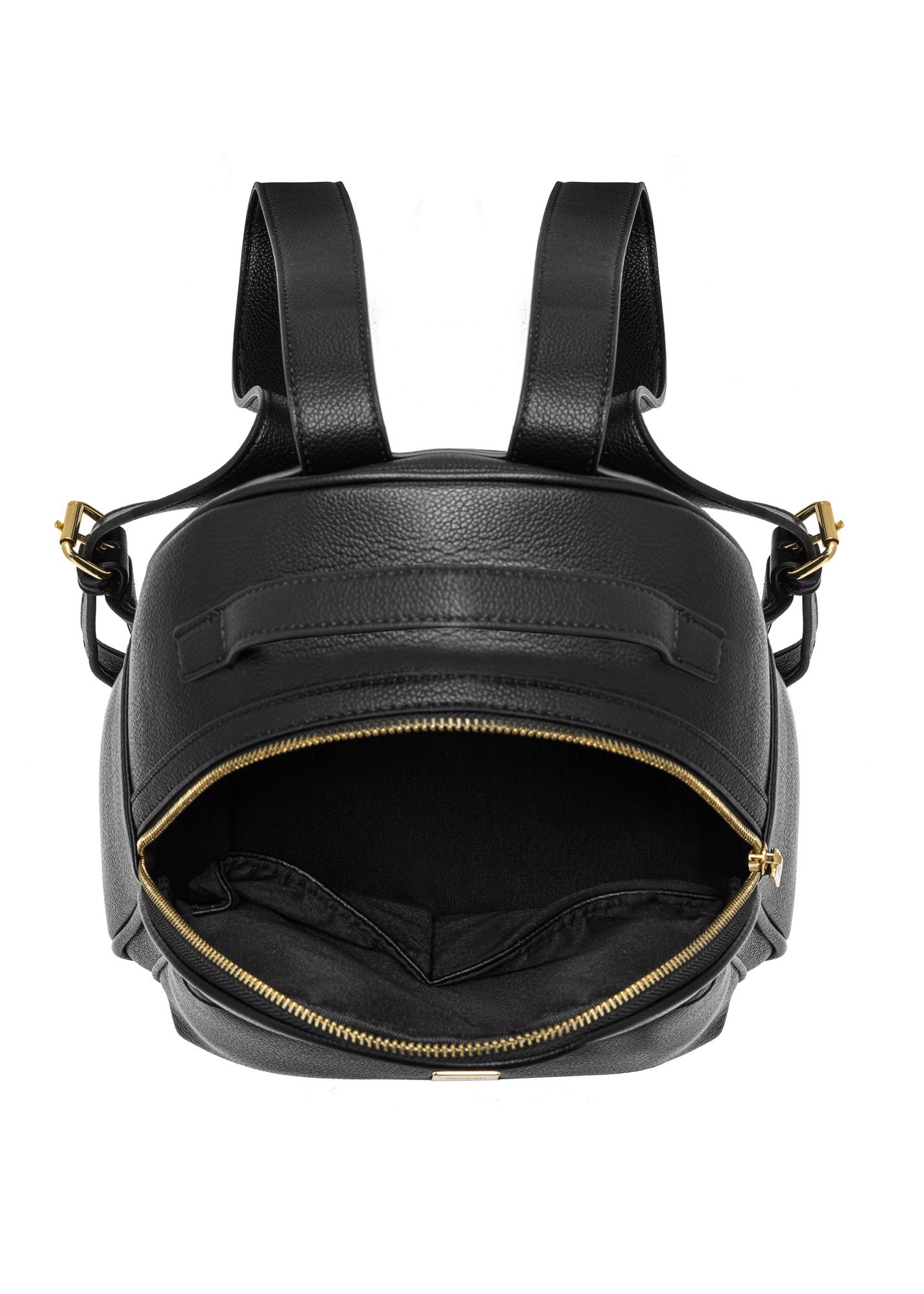 Čierny dámsky batoh z imitácie kože TOREC-0920-99(W26) - pohľad na produkt zhora, na bielom pozadí.